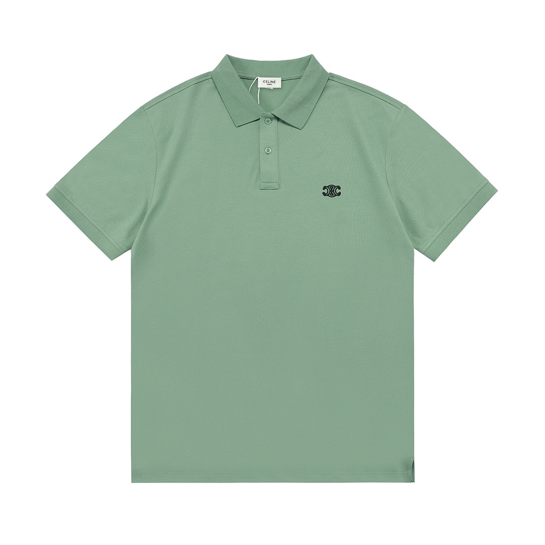 Celine 2025 nueva temporada polo casual unisex con logo bordado del Arco de Triunfo. Tejido de piqué de algodón persona…