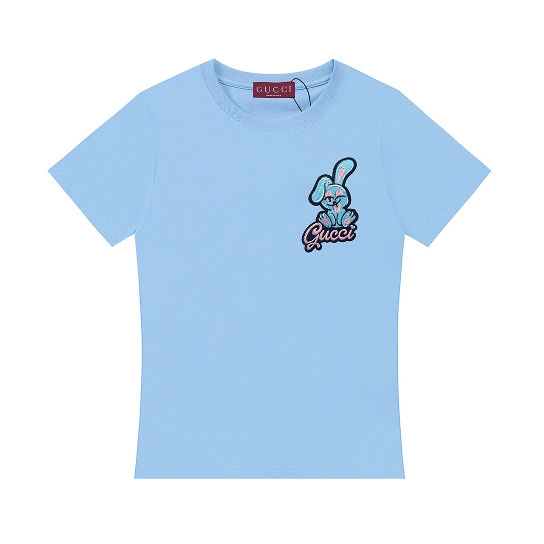 (Mujer) Gucci 古驰 2025 nueva colección logo de conejo bordado hombros rectos cintura ajustada camiseta de manga corta ·a…