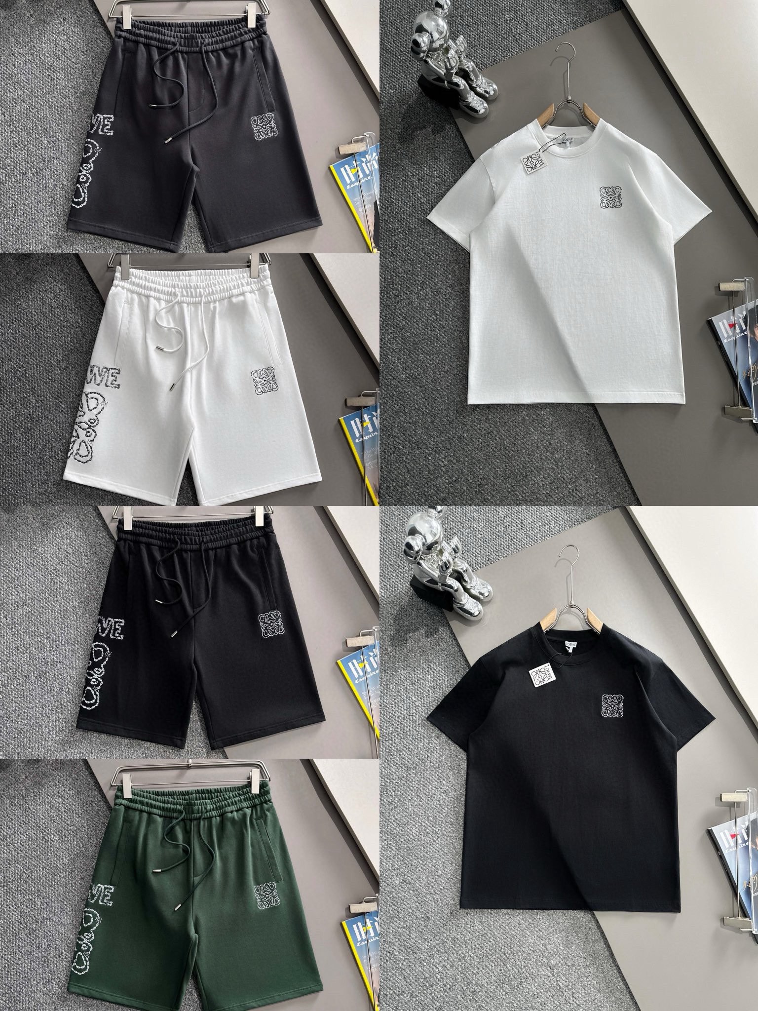  套装款！LOEWE 罗意威 2025新款 前后勾勒线刺绣字母logo 拼接袖口 男女同款 短袖t恤
·