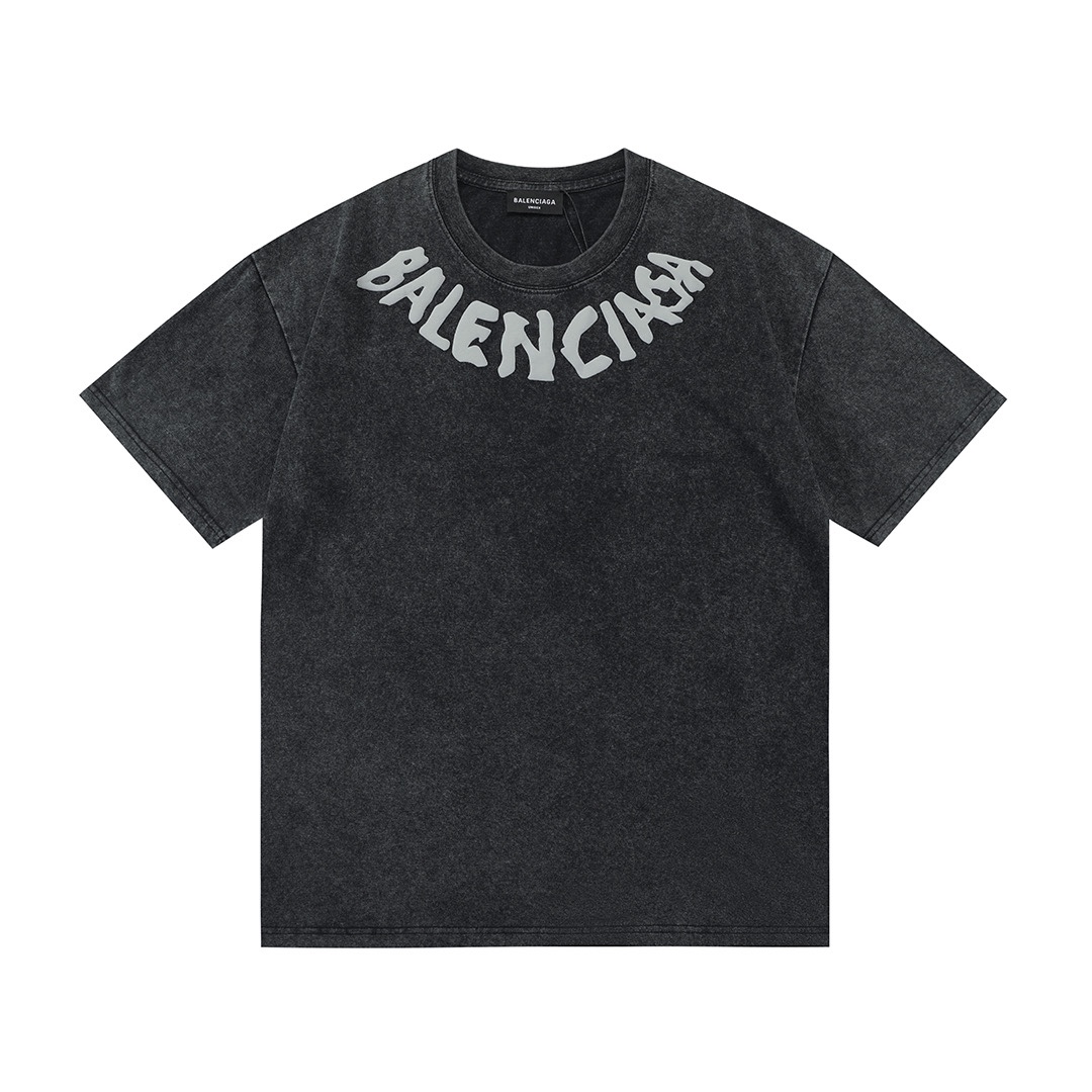 P80 Balenciaga 巴黎世家 2025 Nuevo modelo, técnica de copos de nieve, logo de letras con flocado tridimensional, camiseta d…