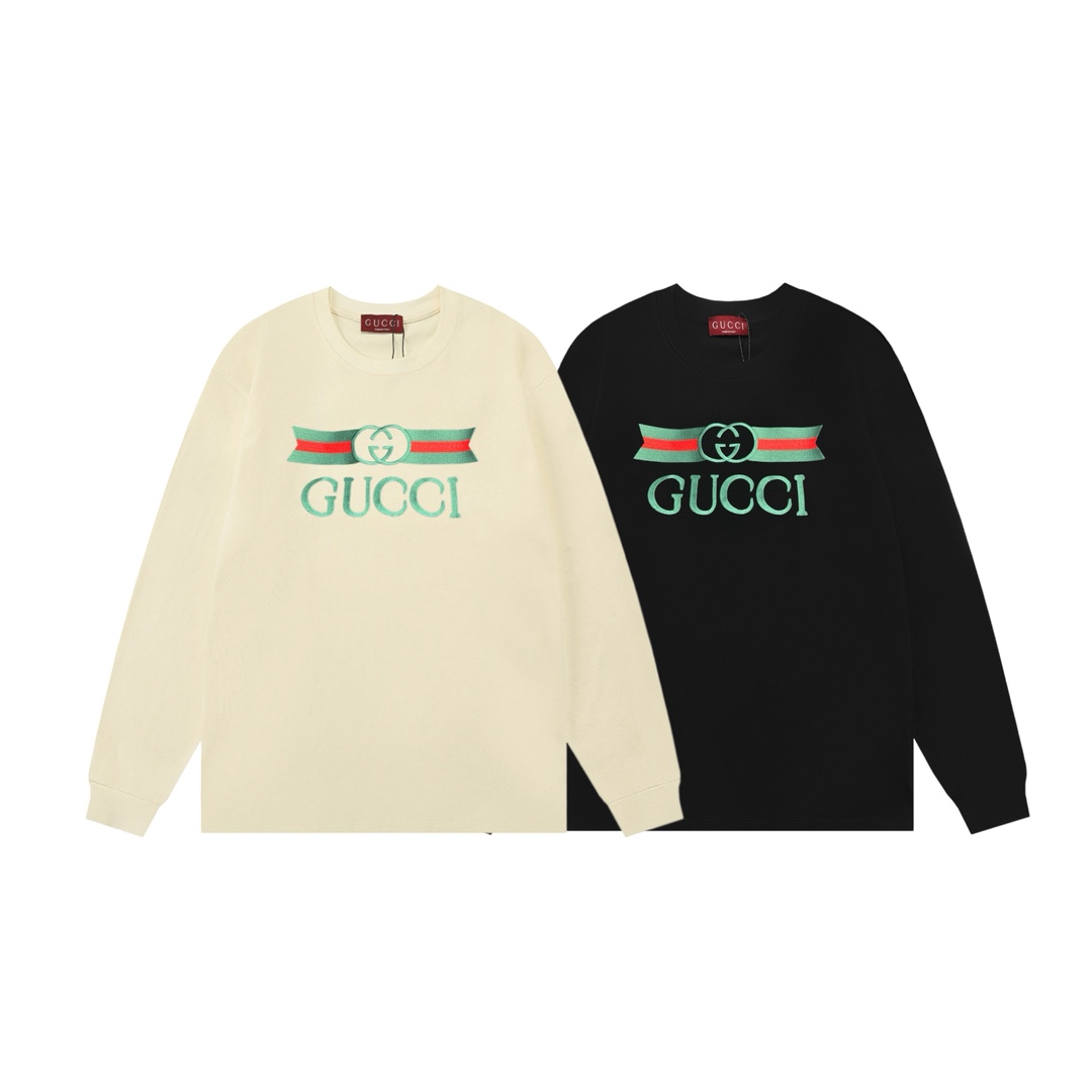 💰135 GUCCI 古驰 2025新款 轻奢主义 高密度双G腰带刺绣字母logo 男女同款 长袖t恤
·定制300克100％双纱纯棉面料
·定染32支双股螺纹
·领标吊牌主唛三标齐全
颜色：黑色
尺码：XS S M L