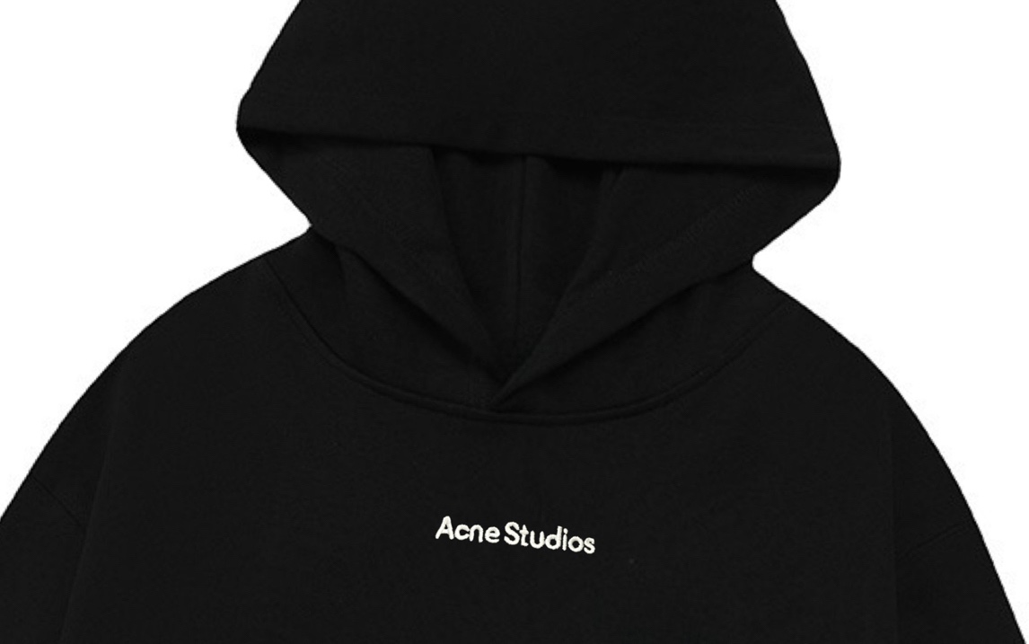 p140 Acne Studios 2025新款 高密度刺绣刺绣小字母logo 落肩OS版型 袋鼠口袋 男女同款 连帽卫衣
·定制430克重毛圈面料
·领标吊牌主唛三标齐全
颜色：黑色
尺码：XS S M L