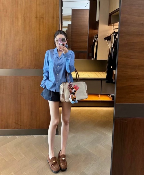 Miu Miu Inspired Blue Short Sleeve Shirt And Matching Skirt Set 1 Miu Miu Inspired Blue Short Sleeve Shirt And Matching Skirt Set