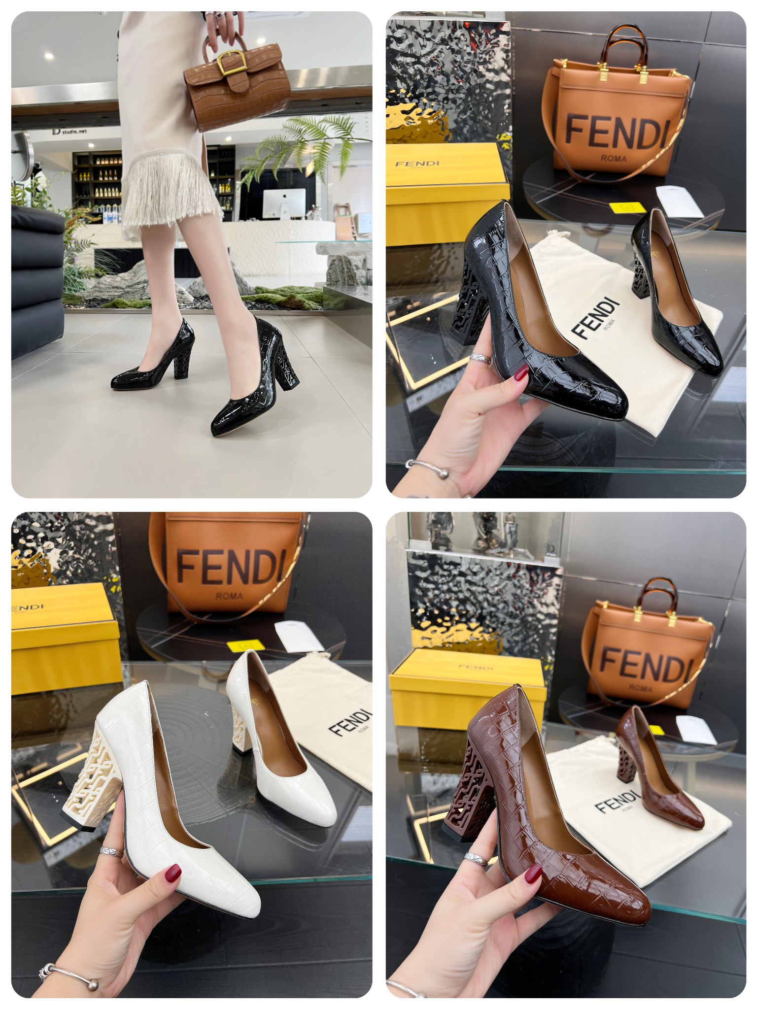 Fendi Escarpins À Talons Hauts Chaussures À Couche Unique Couleur beige Noir Le Brun Blanc Travail ouvert Collection printemps – été Fashion