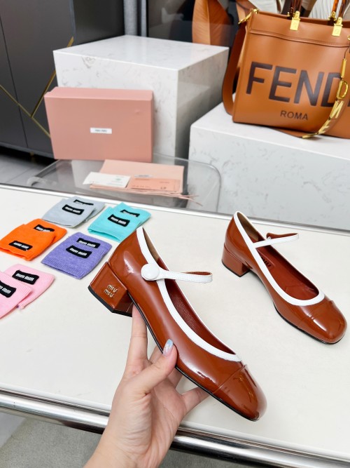 Miu Miu Women's Brown Patent Leather Block Heel Mary Jane Pumps 1 Miu Miu Women’s Brown Patent Leather Block Heel Mary Jane Pumps