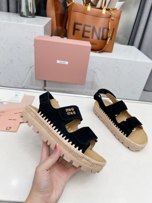 Miu Miu Women's Black Suede Espadrille Platform Sandals Size 35-40 1 Miu Miu Women’s Black Suede Espadrille Platform Sandals Size 35-40
