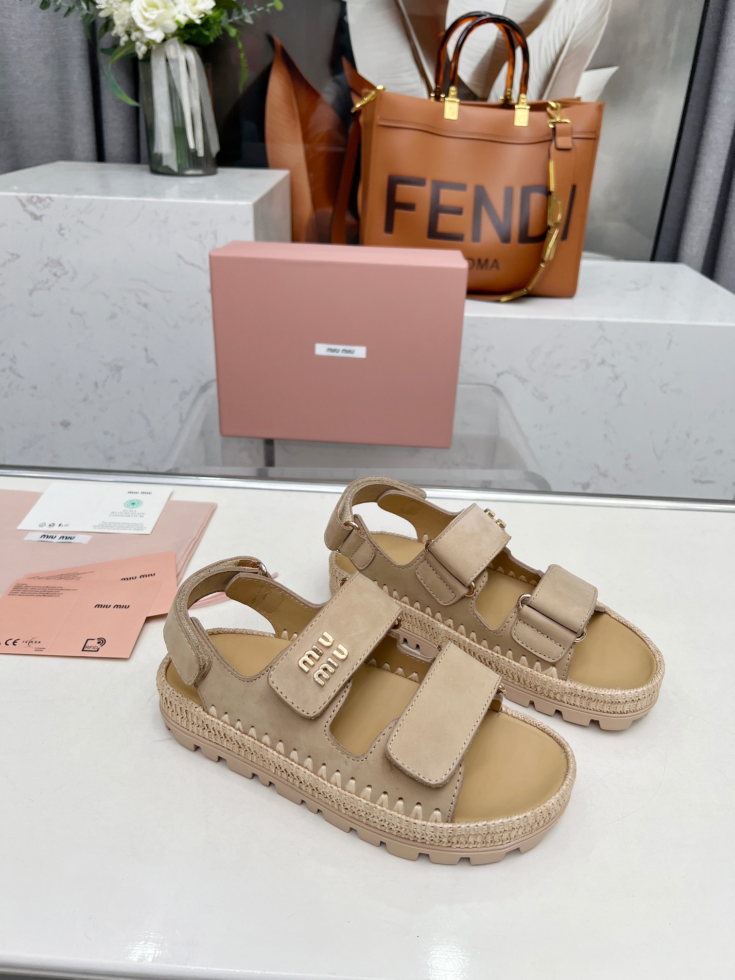 Miu Miu Early Spring Raffia Trim Sandals - Stylish & Comfortable