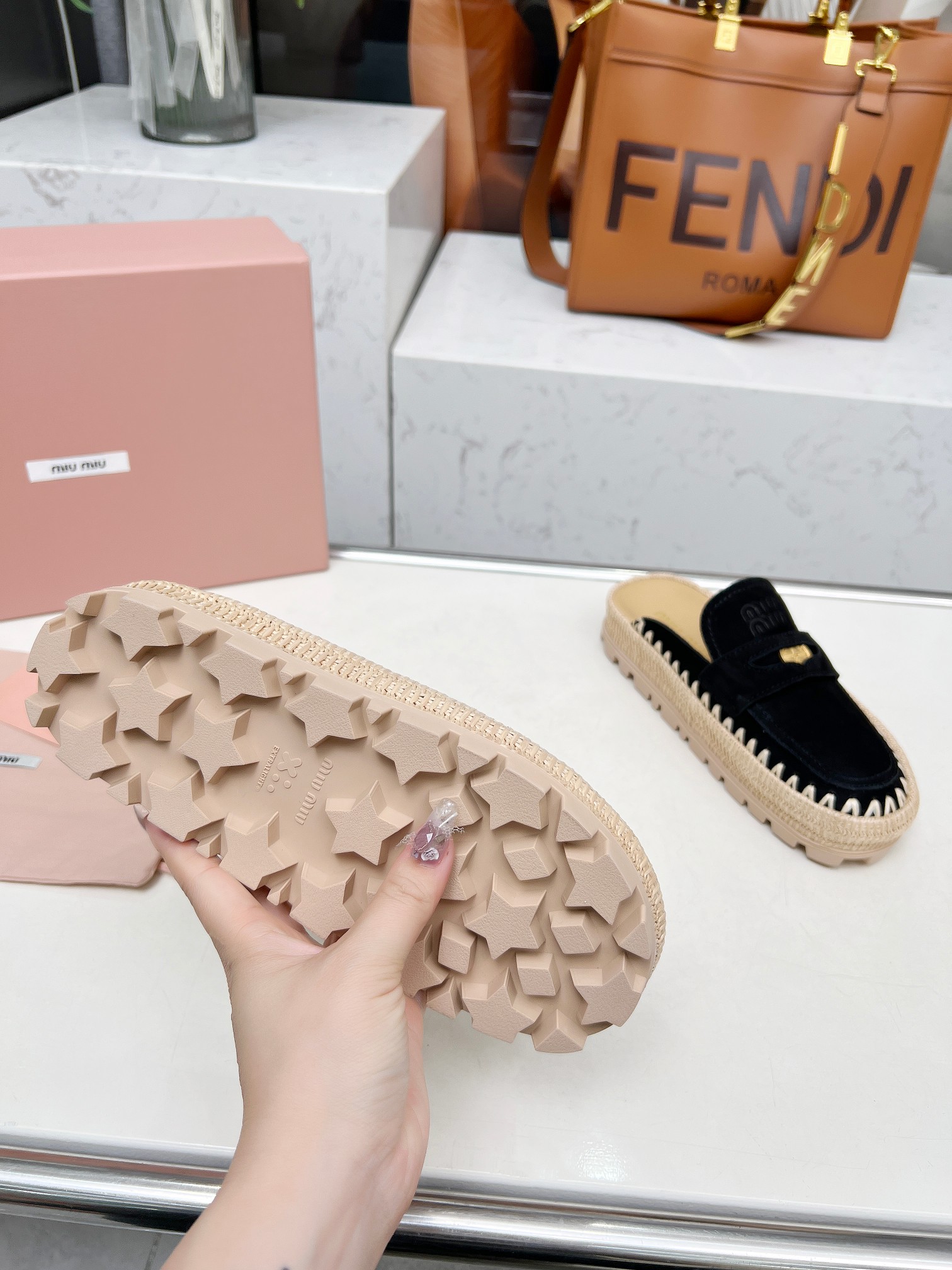 Miu Miu 2025 Spring Black Suede & Woven Mules with Logo Buckle Detail 10 a1741962172016 4203