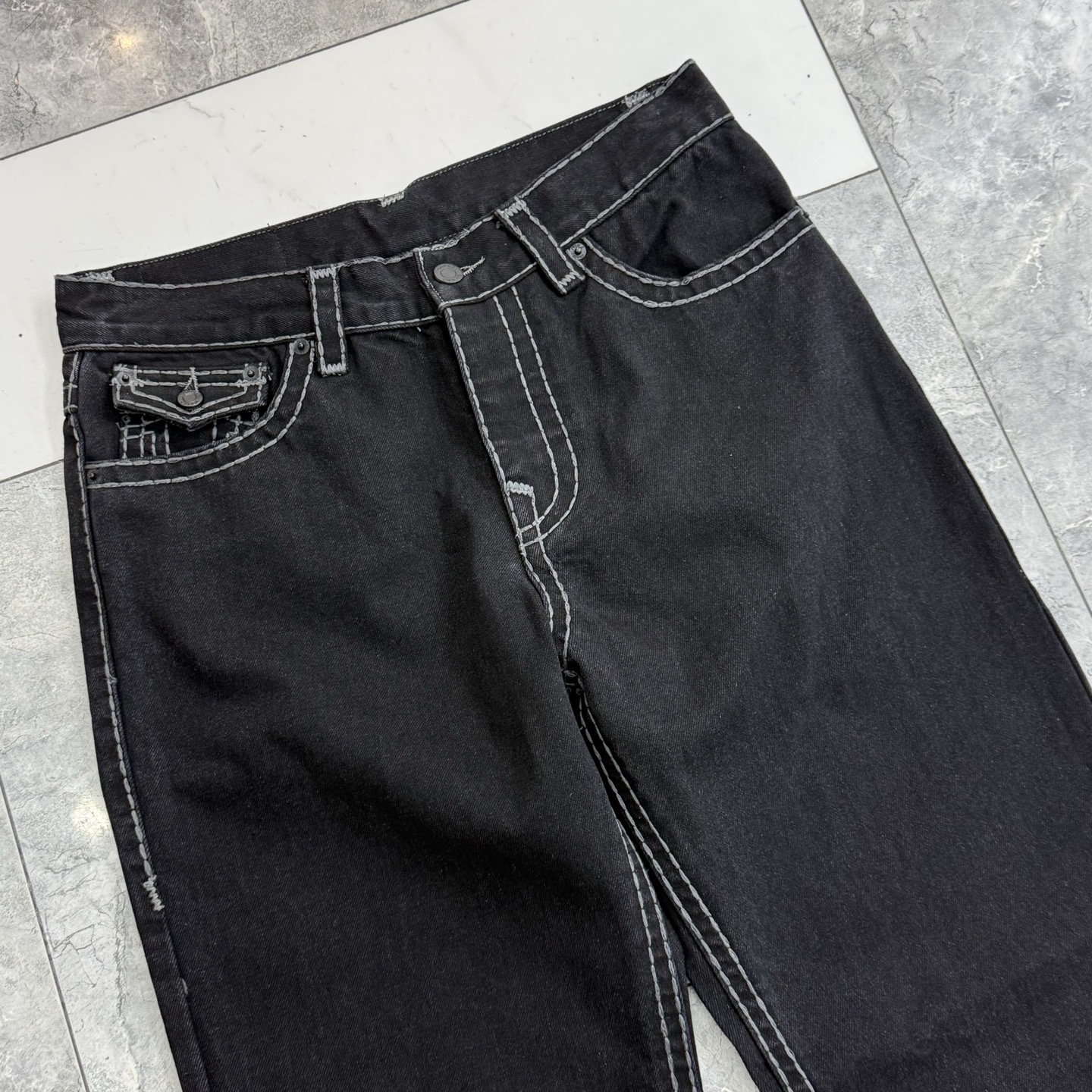 True Religion Men's Relaxed Straight Fit Black Jeans with White Stitching 3 i1752314401799 1818 0 1
