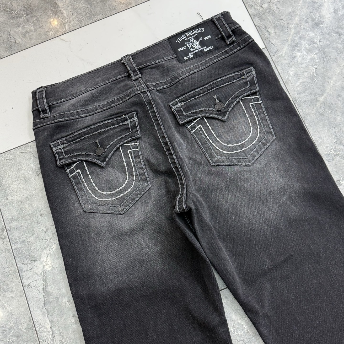 True Religion Men's Straight Leg Jeans Distressed Black with White Stitching 4 i1752314600754 4131 0 3