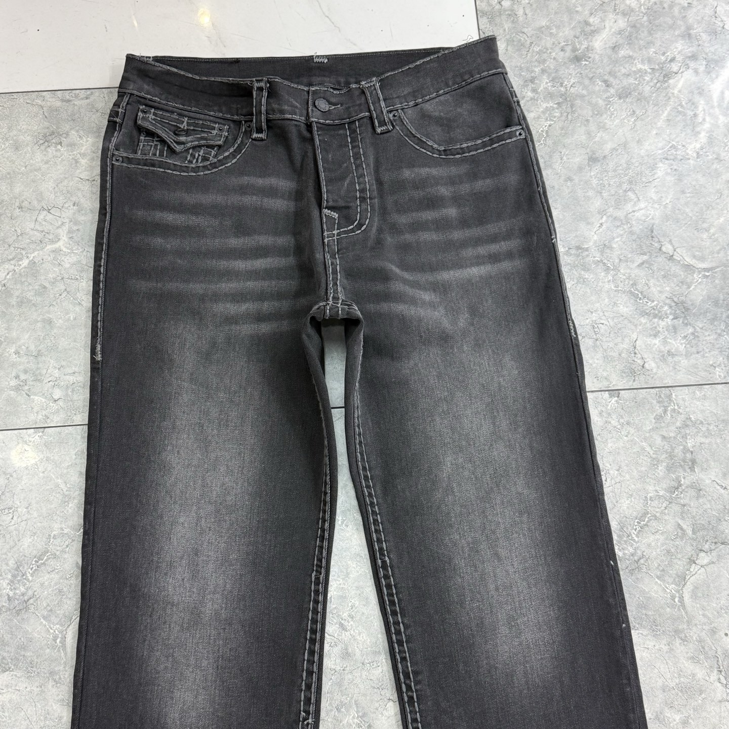 True Religion Men's Straight Leg Jeans Distressed Black with White Stitching 3 i1752314600757 1862 0 2