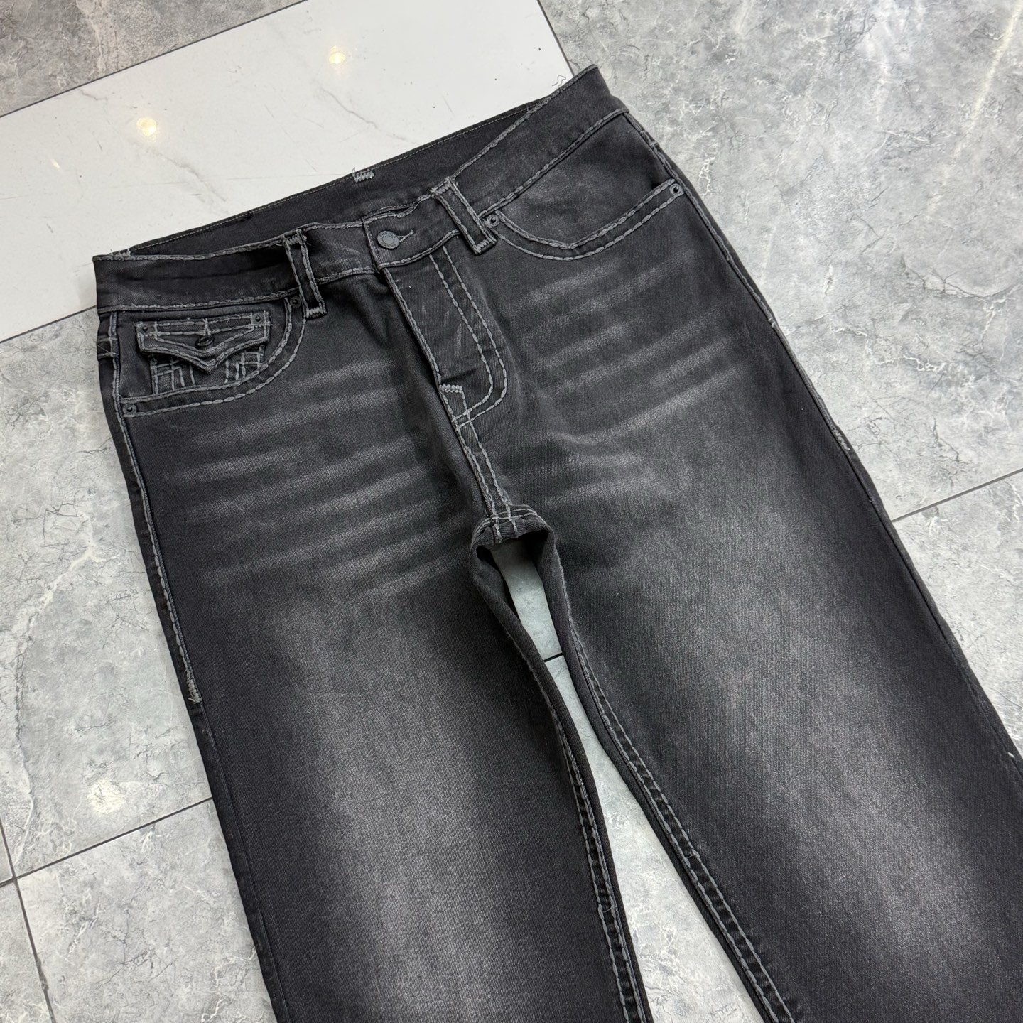 True Religion Men's Straight Leg Jeans Distressed Black with White Stitching 2 i1752314606068 3192 0 1