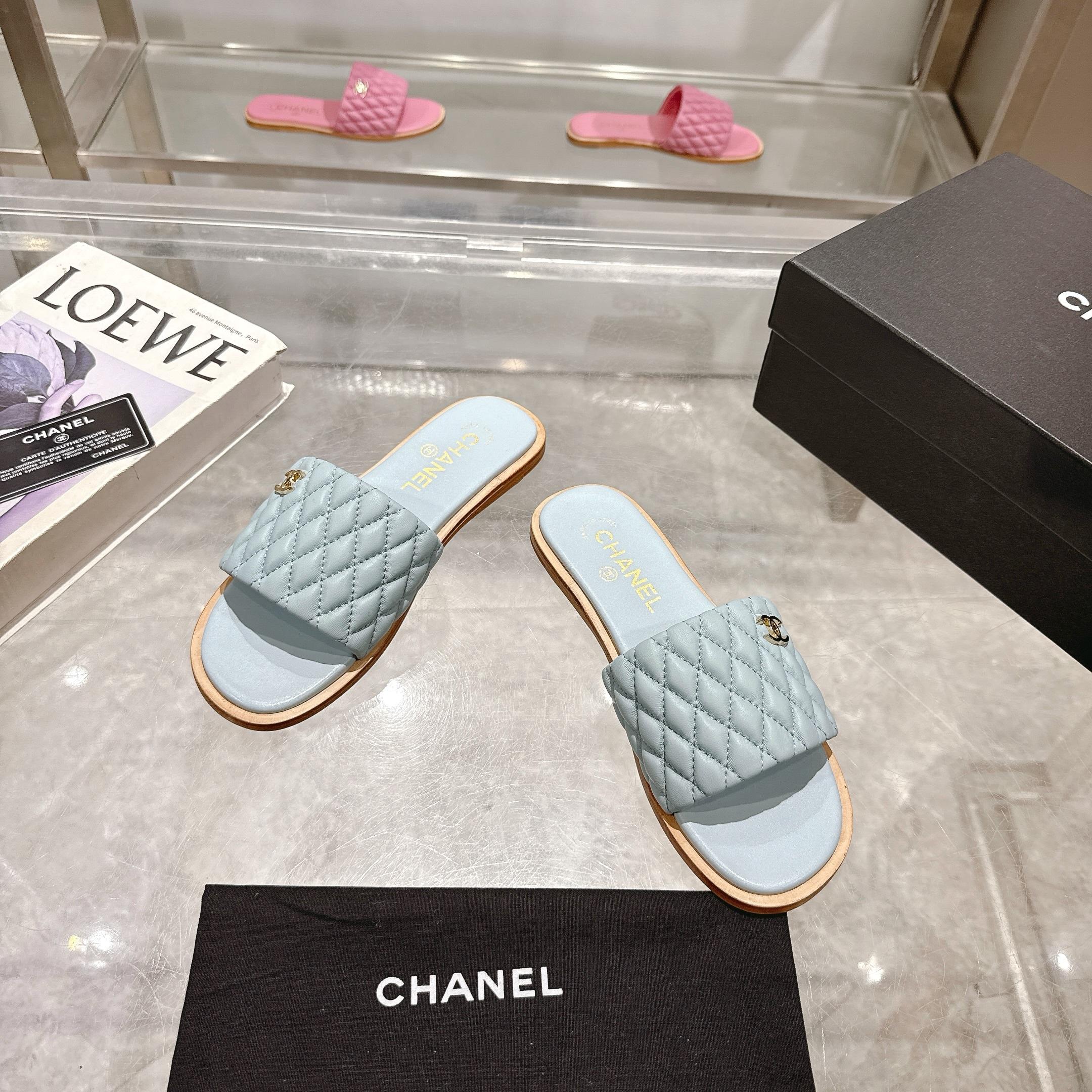 Chanel Women's Quilted Lambskin Leather Heeled Slide Sandals, Blue 8 a1745128015453 5404