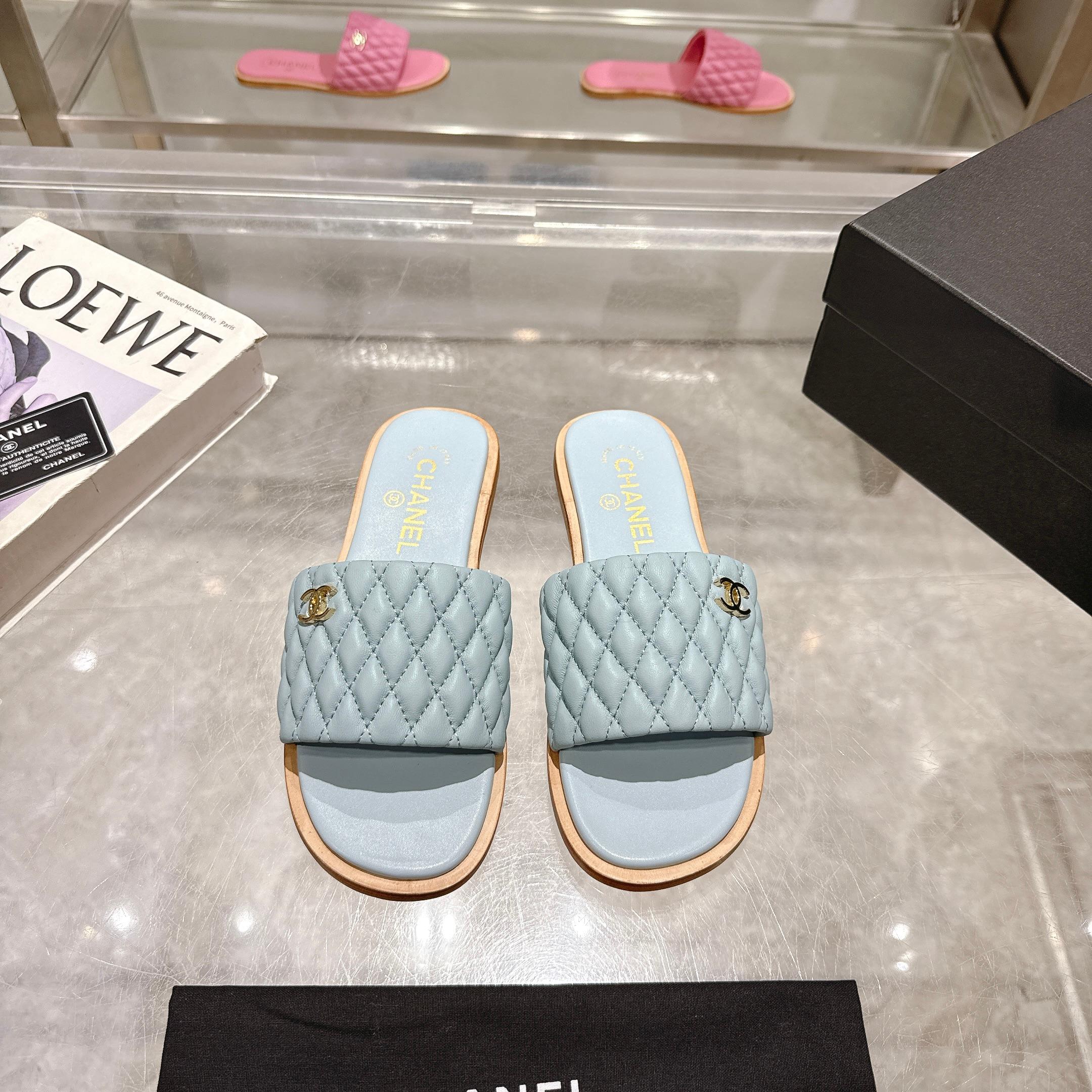 Chanel Women's Quilted Lambskin Leather Heeled Slide Sandals, Blue 9 a1745128015675 6510