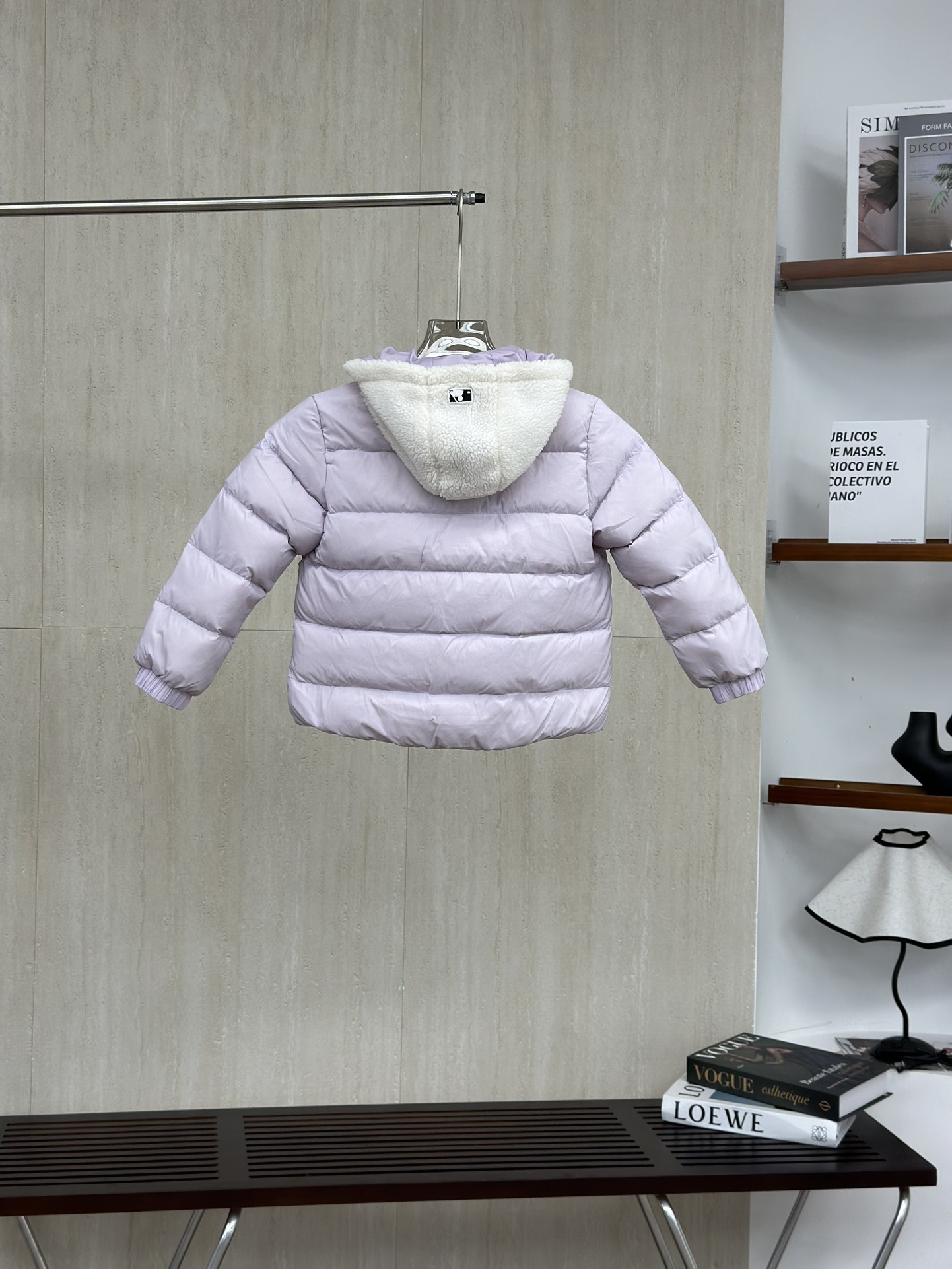 MLB 香芋紫 儿童字母标志羊羔毛连帽长袖羽绒服童装