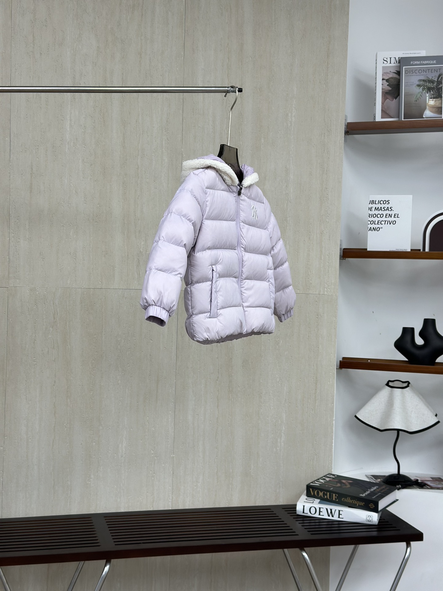 MLB 香芋紫 儿童字母标志羊羔毛连帽长袖羽绒服童装