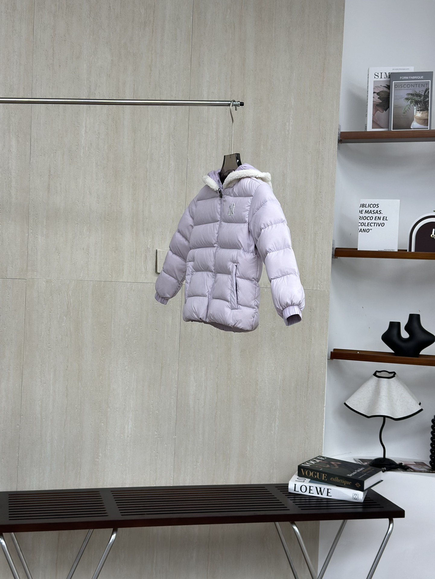 MLB 香芋紫 儿童字母标志羊羔毛连帽长袖羽绒服童装