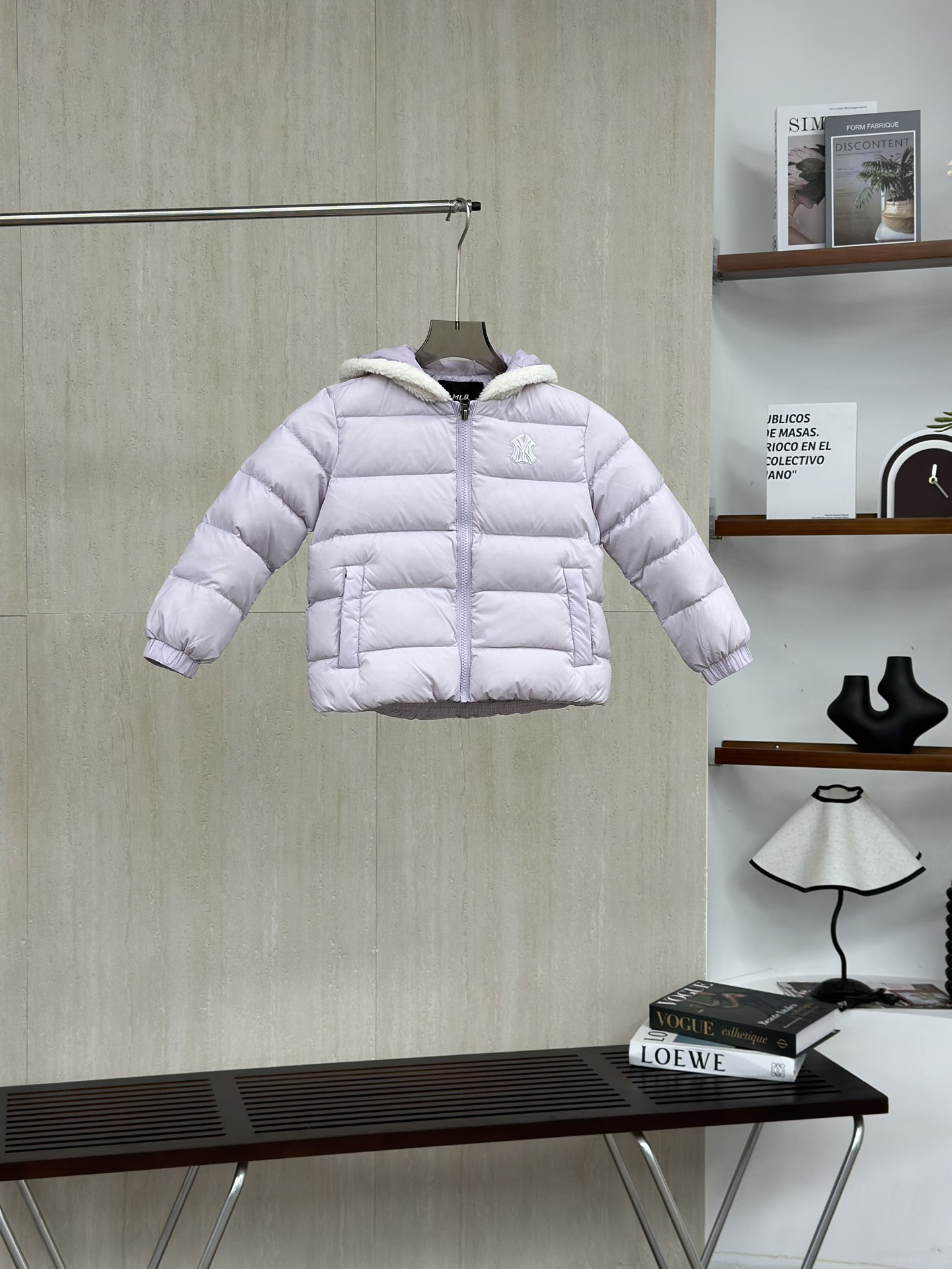 MLB 香芋紫 儿童字母标志羊羔毛连帽长袖羽绒服童装