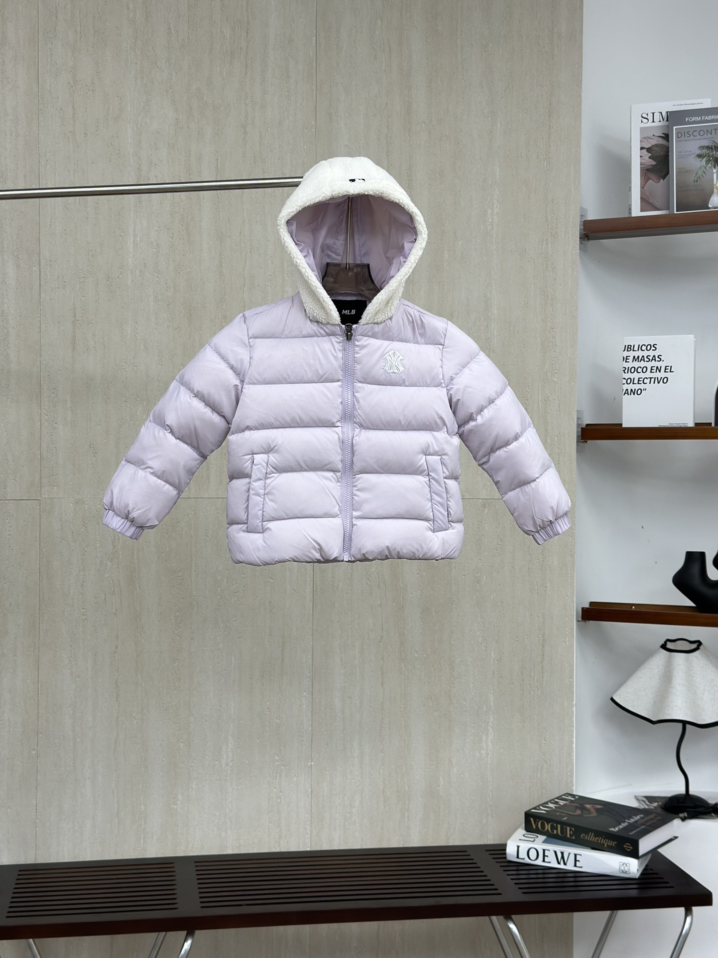 MLB 香芋紫 儿童字母标志羊羔毛连帽长袖羽绒服童装