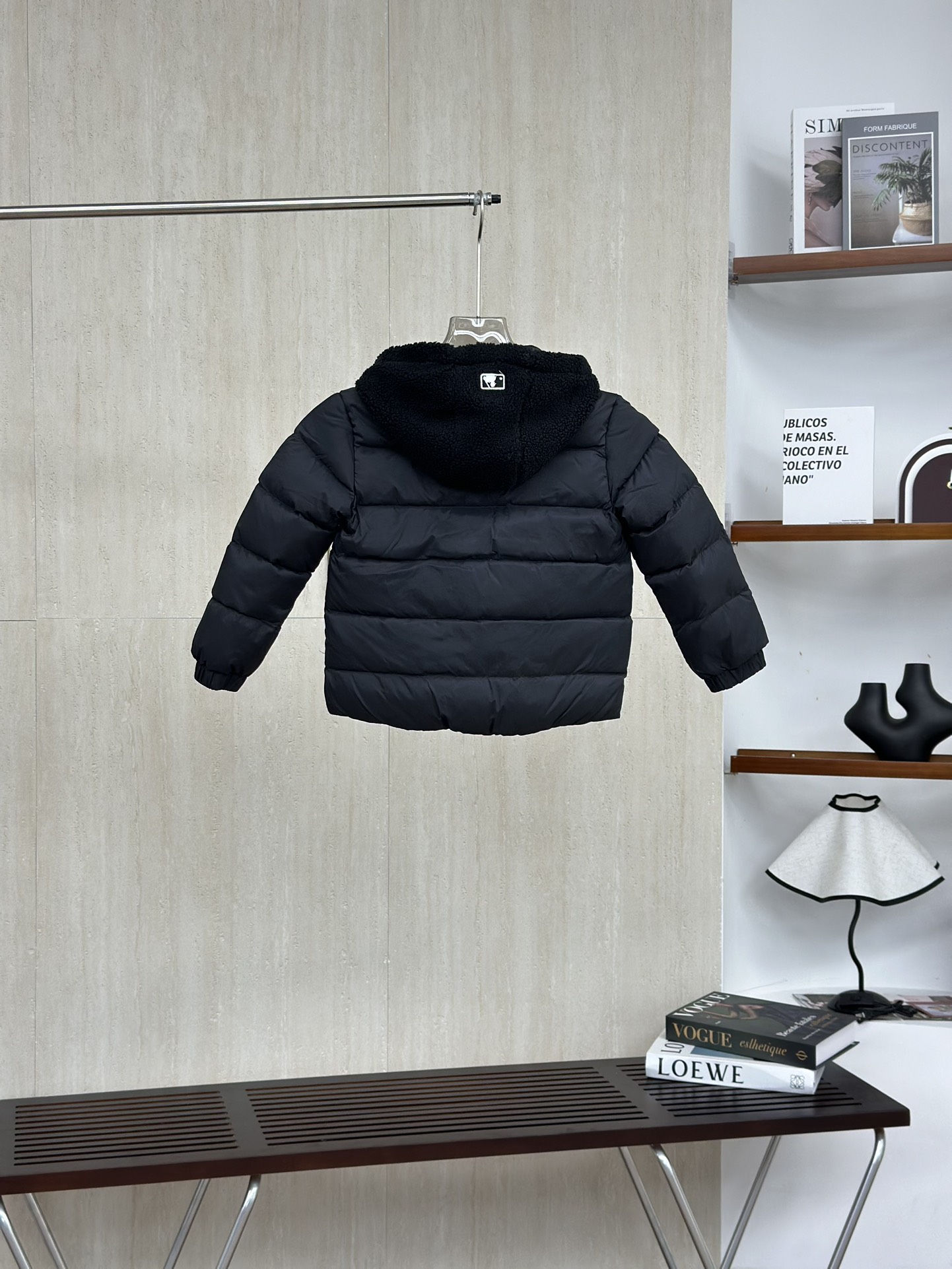 MLB 酷黑色 儿童字母标志羊羔毛连帽长袖羽绒服童装