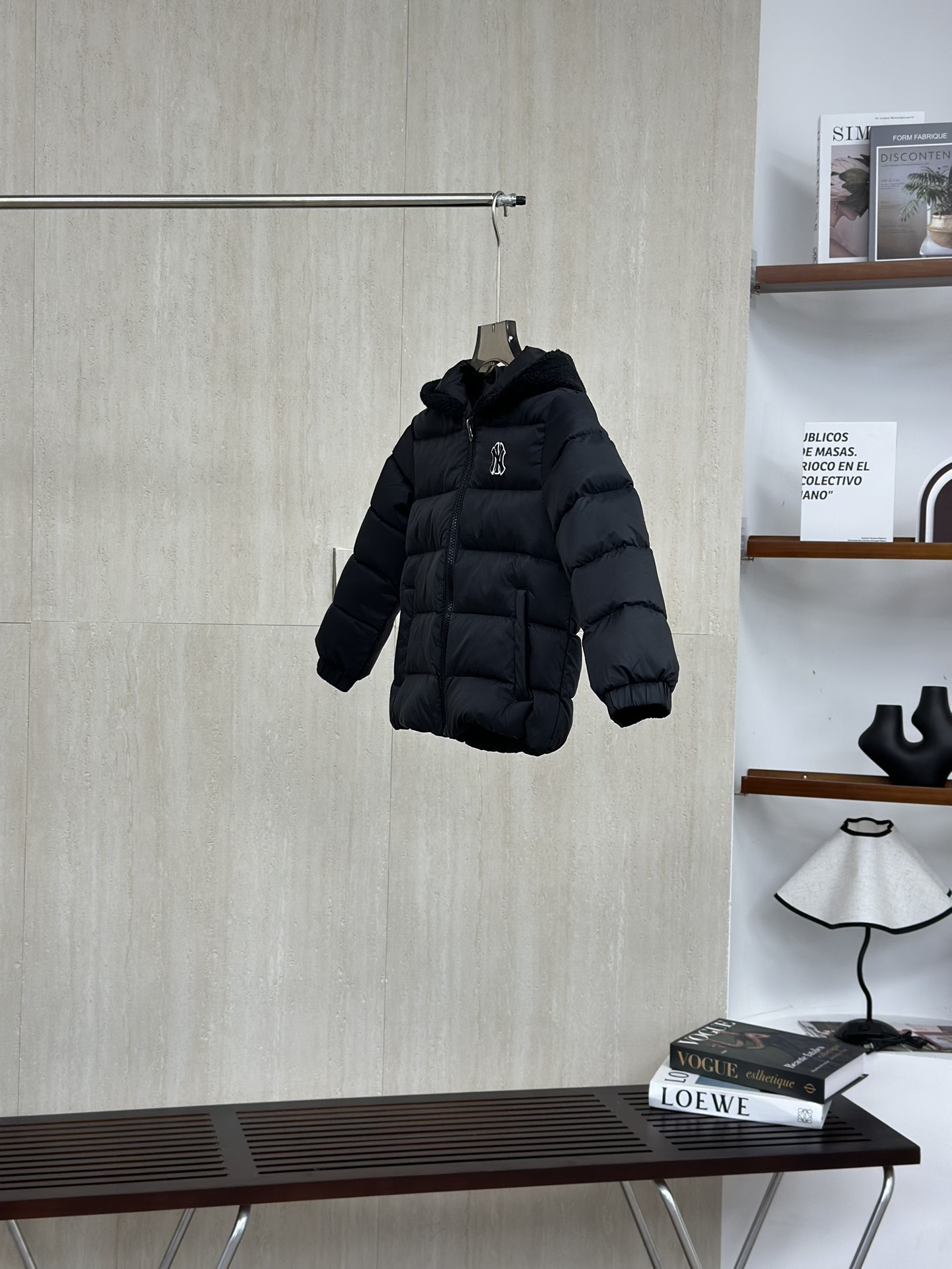 MLB 酷黑色 儿童字母标志羊羔毛连帽长袖羽绒服童装