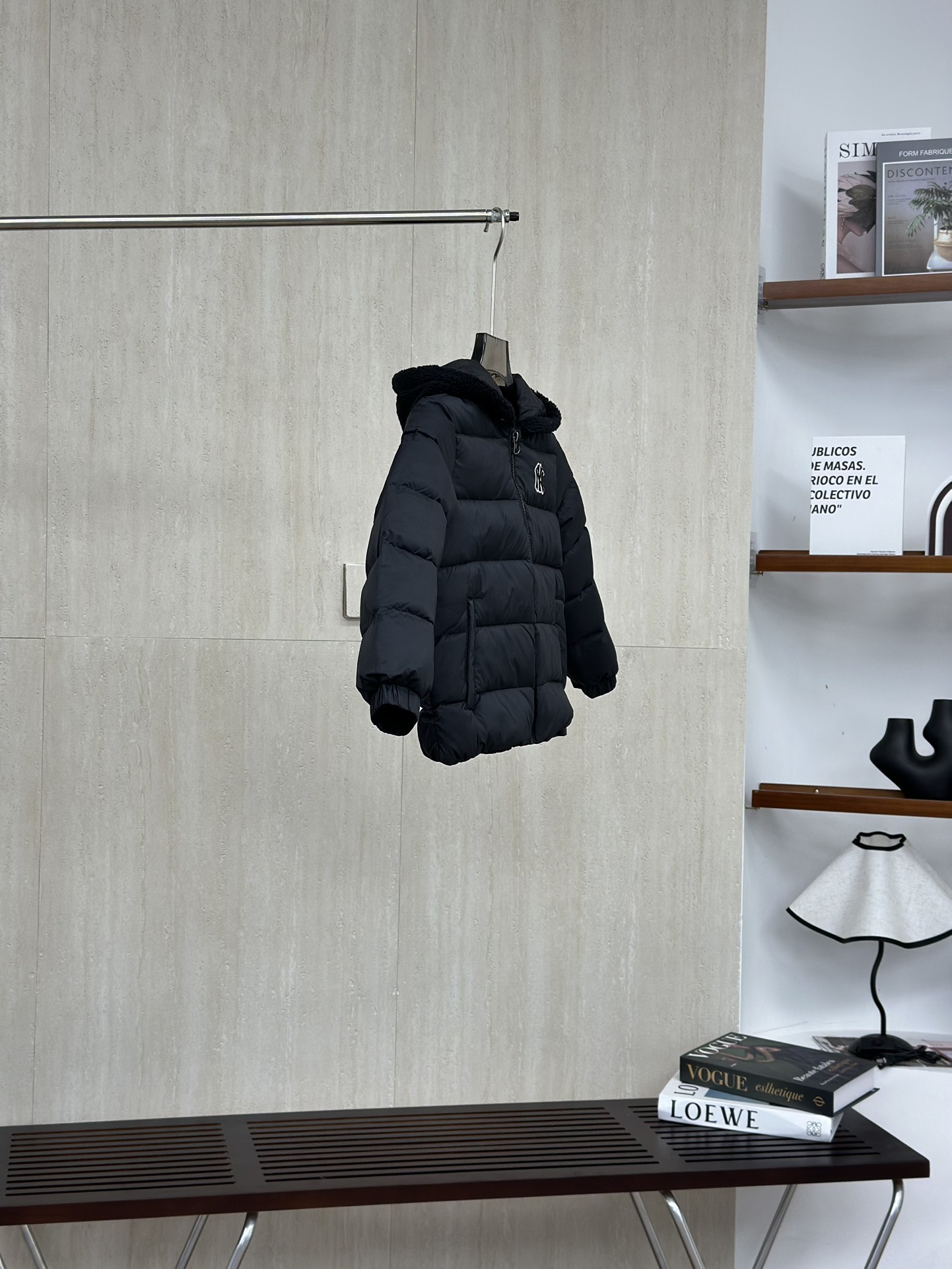 MLB 酷黑色 儿童字母标志羊羔毛连帽长袖羽绒服童装