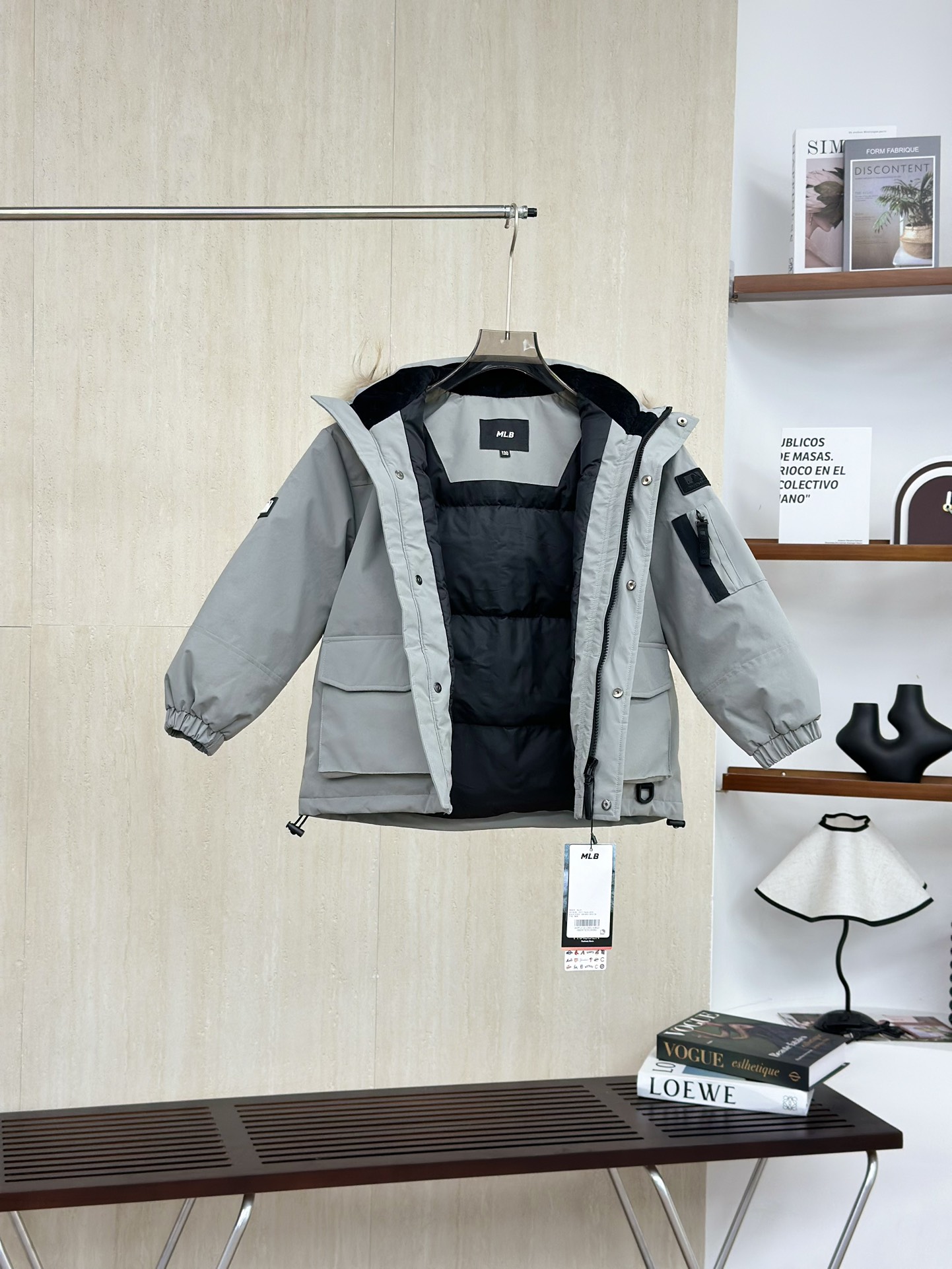 灰色 MLB纽约洋基队 儿童徽标大毛领工装/羽绒服