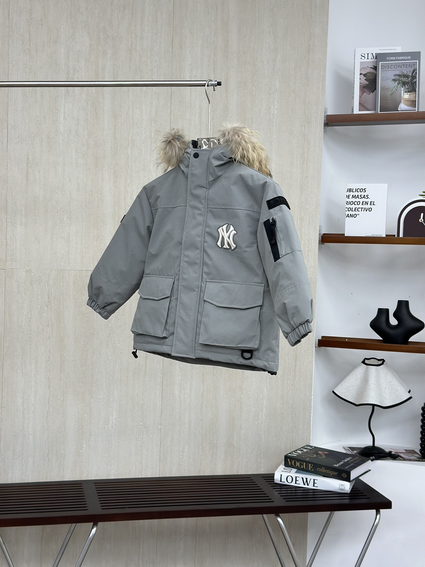 灰色 MLB纽约洋基队 儿童徽标大毛领工装/羽绒服