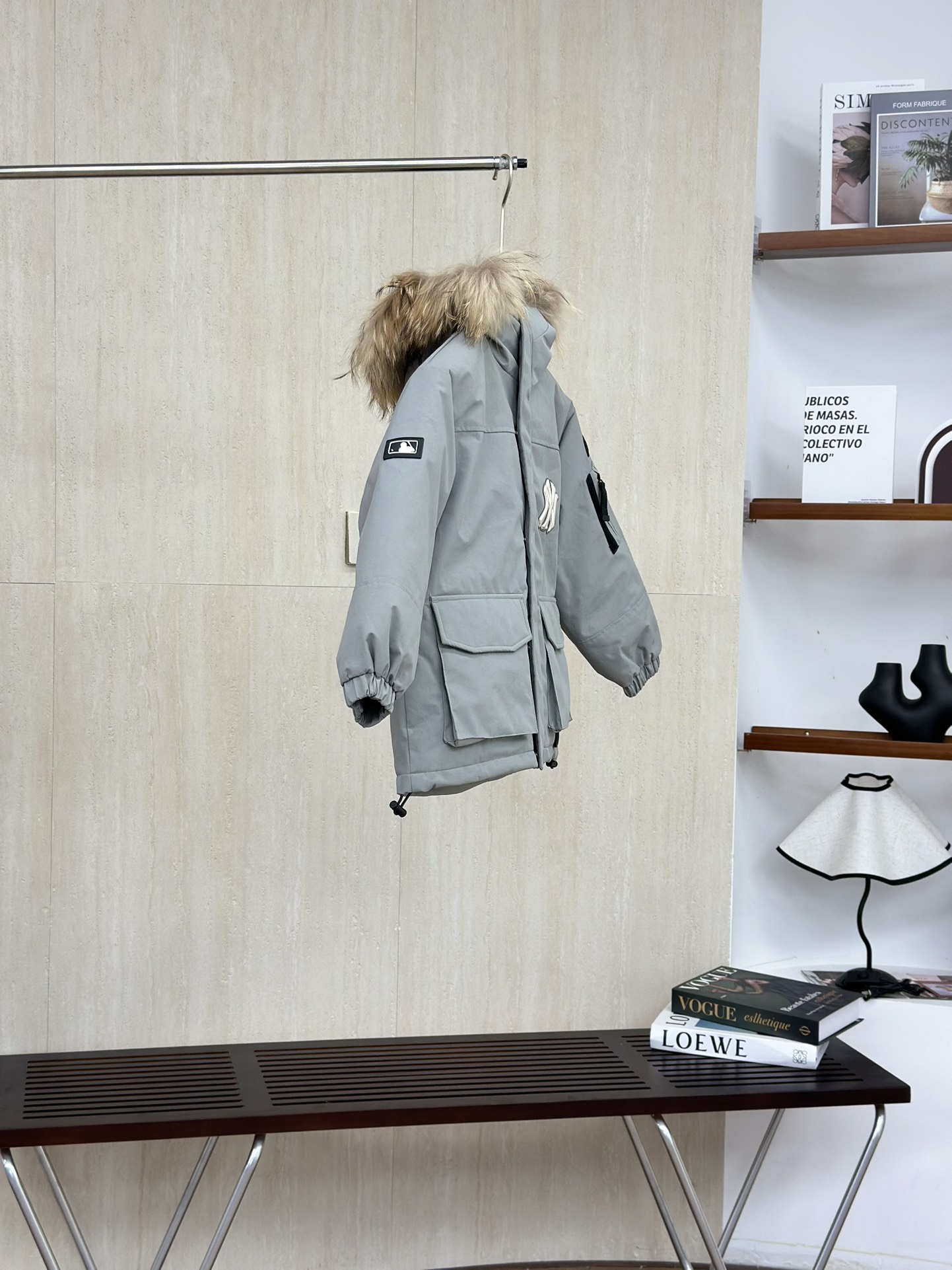 灰色 MLB纽约洋基队 儿童徽标大毛领工装/羽绒服