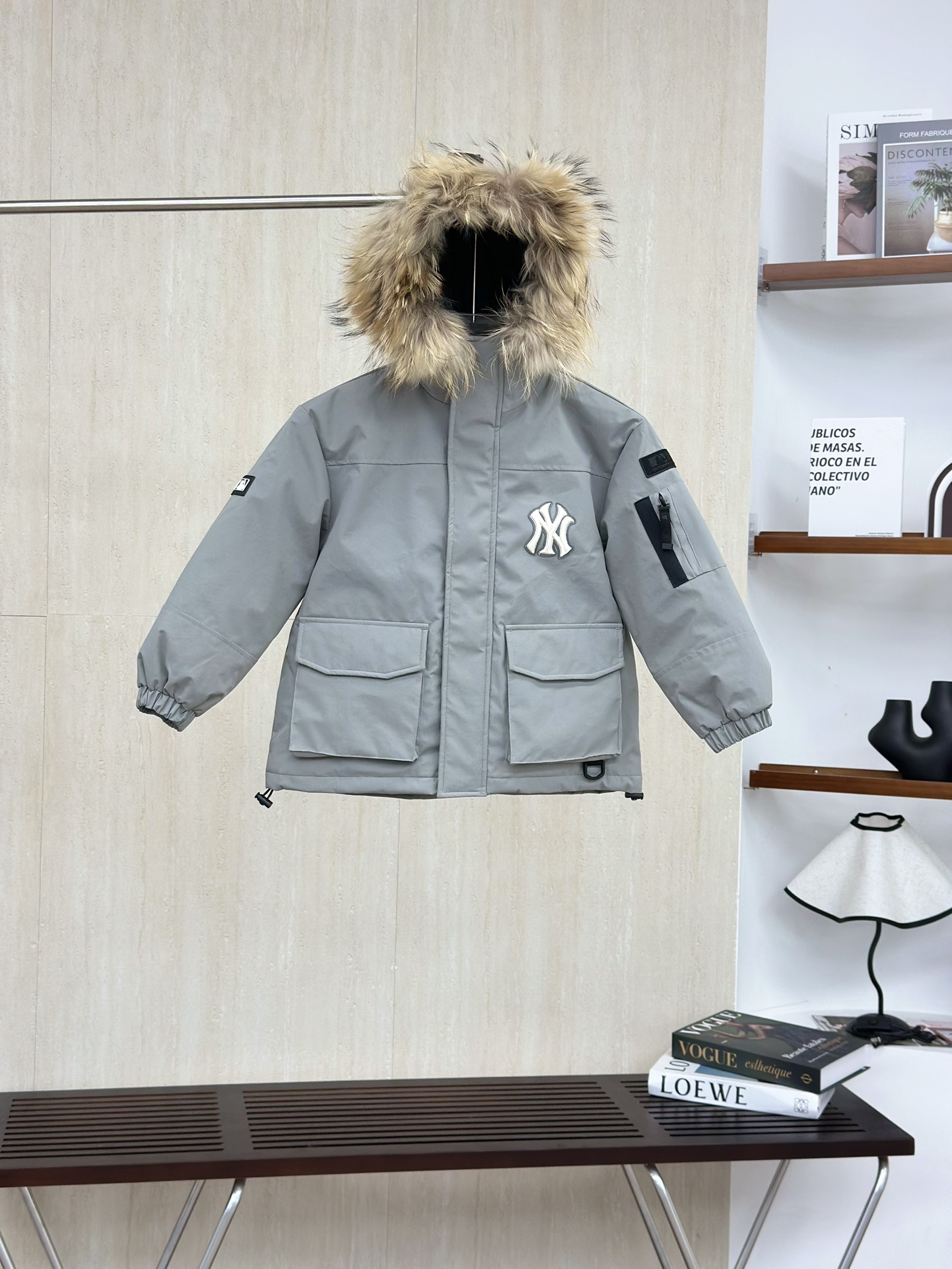 灰色 MLB纽约洋基队 儿童徽标大毛领工装/羽绒服