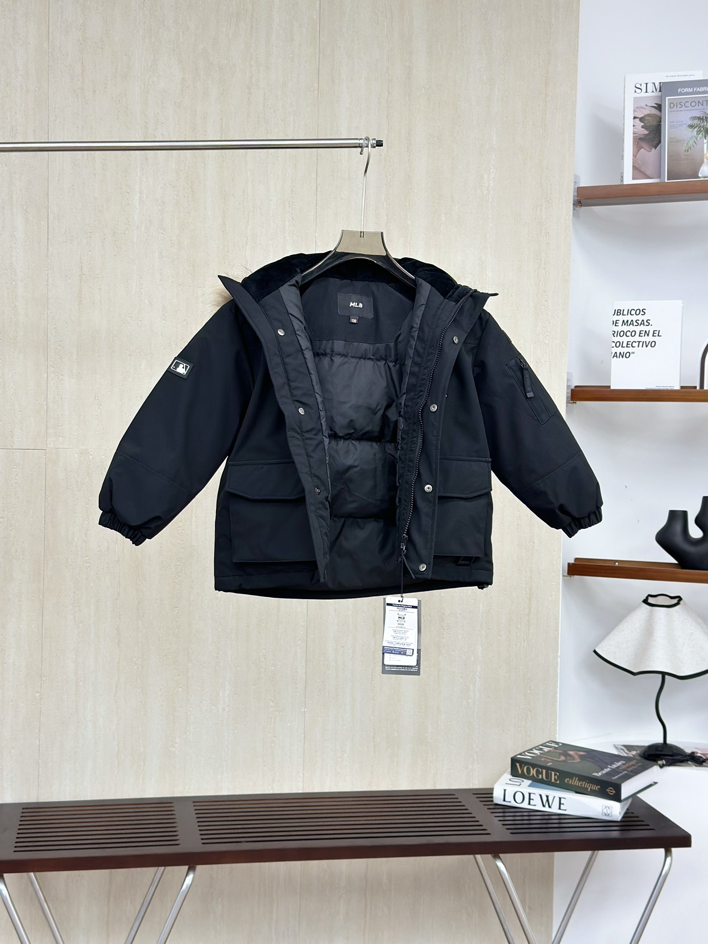 黑色 MLB纽约洋基队 儿童徽标大毛领工装/羽绒服