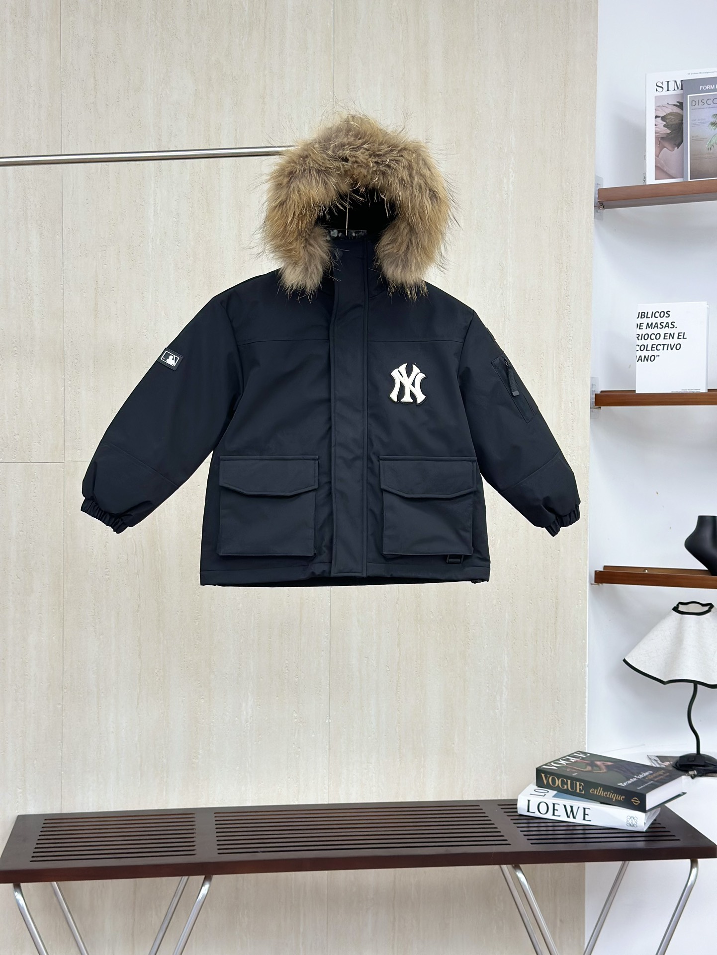 黑色 MLB纽约洋基队 儿童徽标大毛领工装/羽绒服