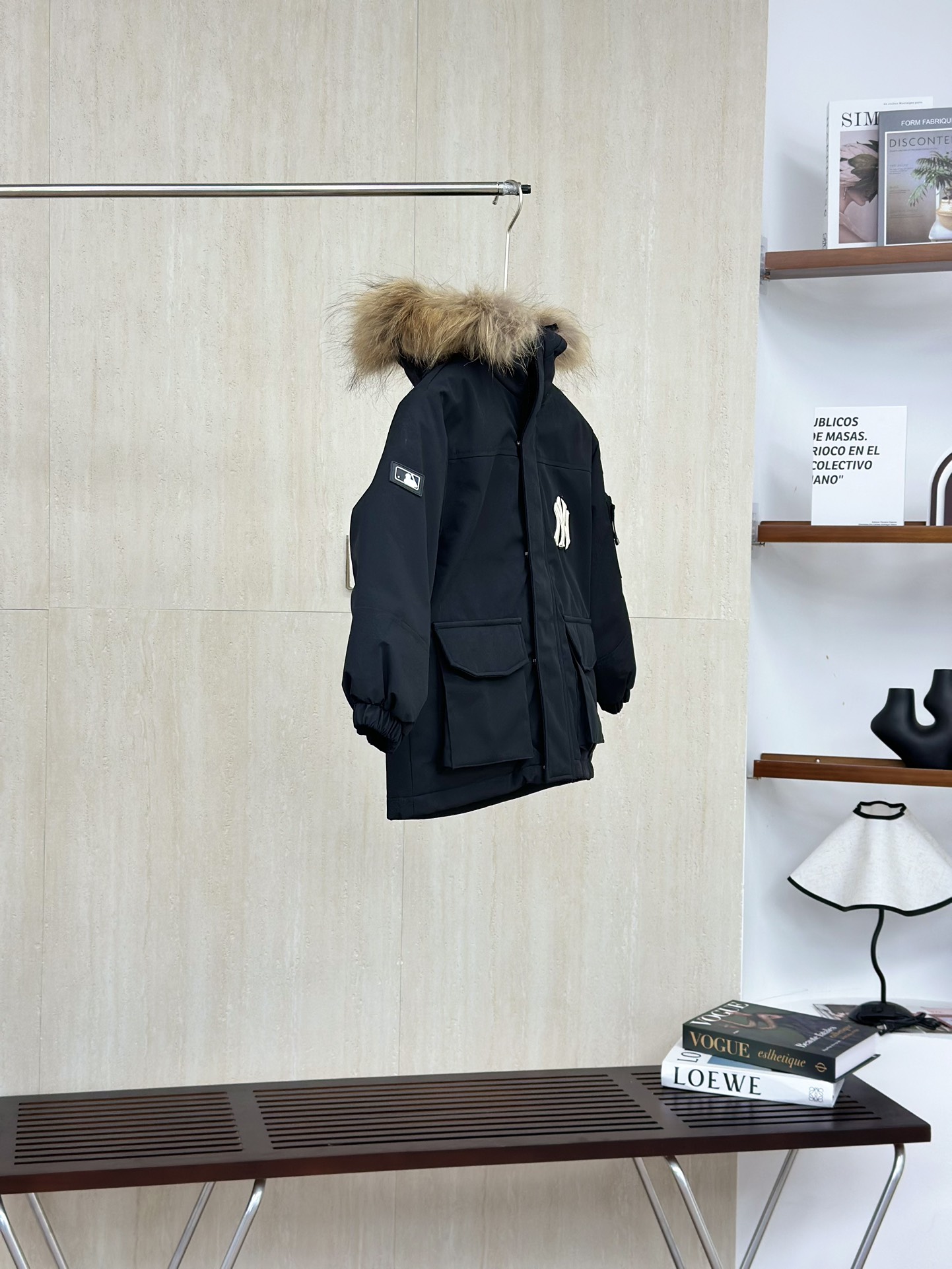 黑色 MLB纽约洋基队 儿童徽标大毛领工装/羽绒服