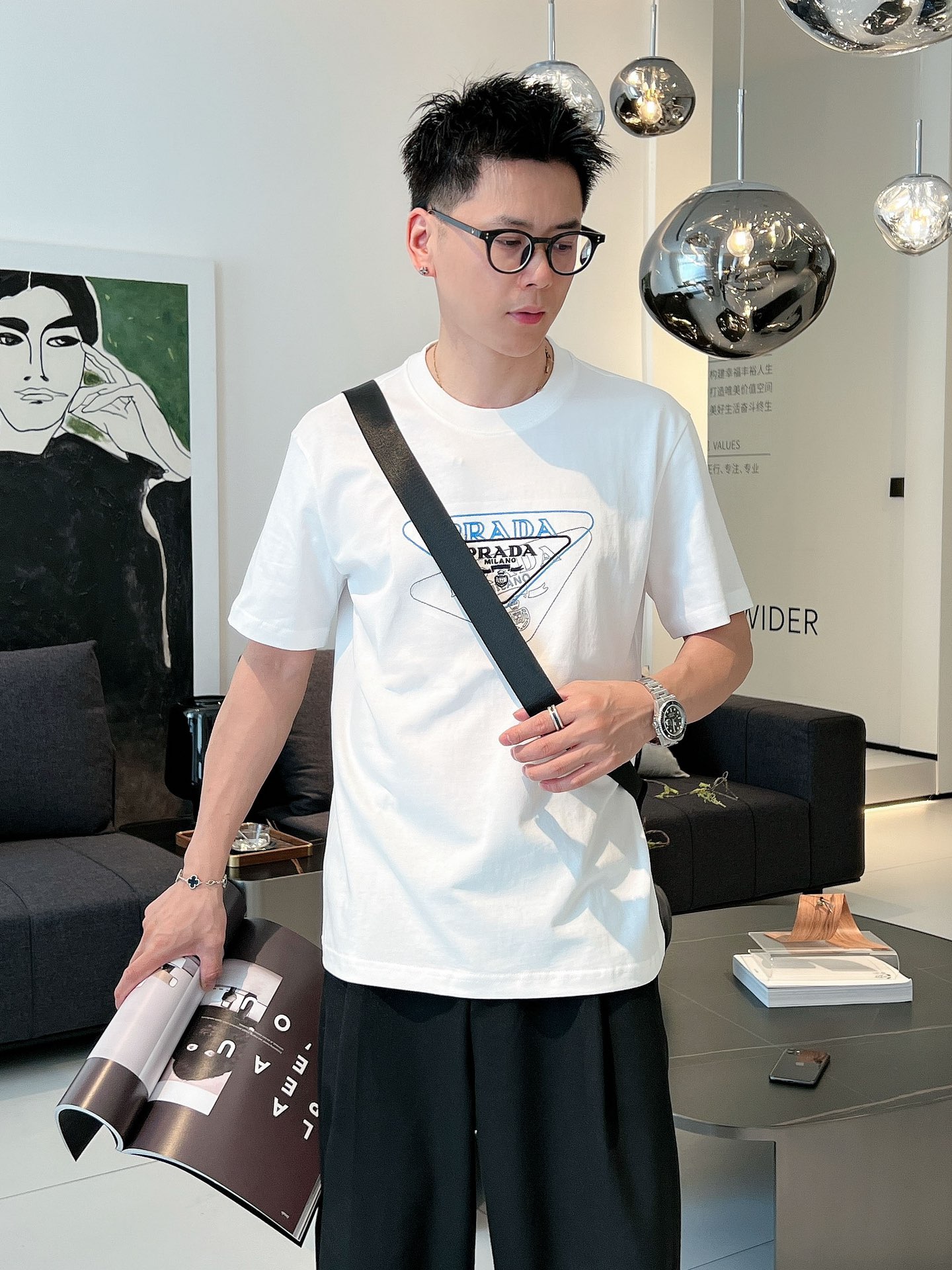 Wholesale Replica Shop
 Prada Clothing T-Shirt Black White Spring/Summer Collection Fashion Short Sleeve