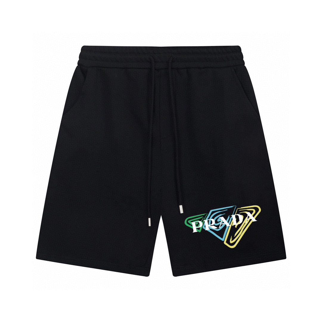 【Top】 PRA Prada 24ss primavera/verano pantalones cortos estampados, tejido personalizado de algodón puro con felpa, gra…