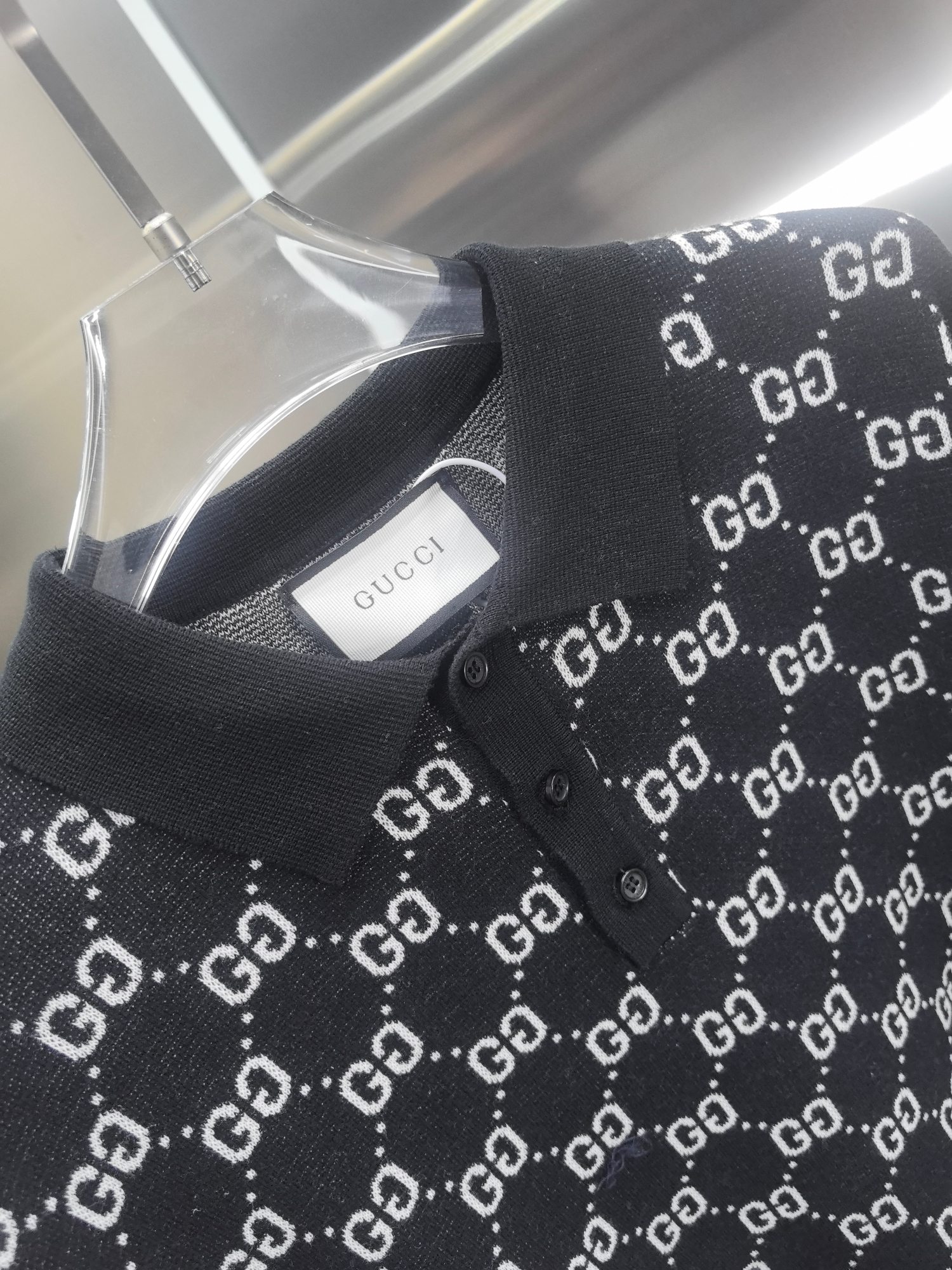 Gucci Jacquard Logo Knit Polo Shirt - Short Sleeve, Classic Fit 5 a1744649233277 3042
