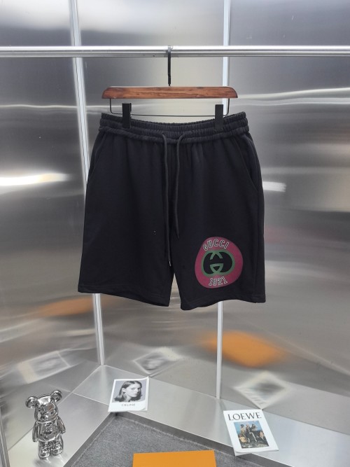 Gucci 25SS Spring/Summer Printed Shorts - Black Cotton Terry Unisex