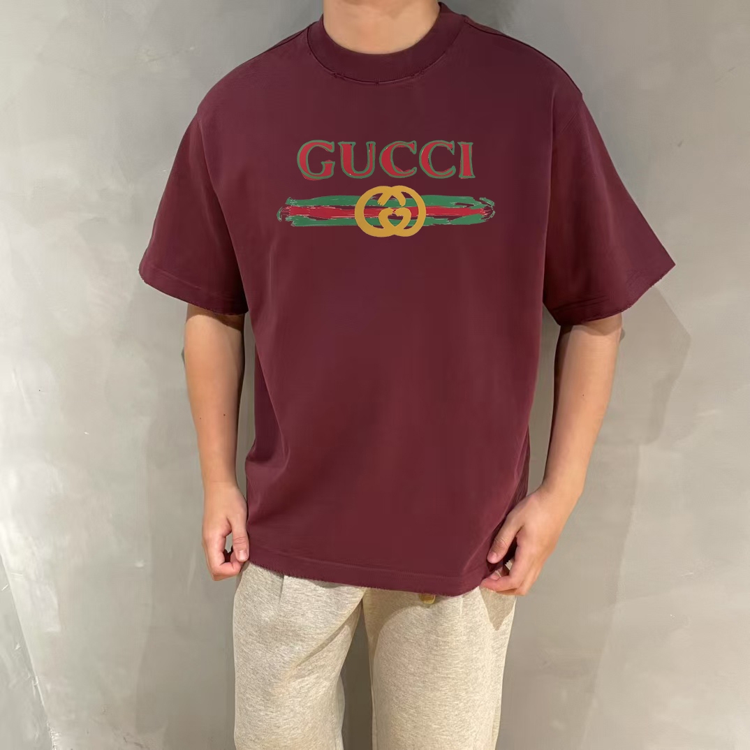 Gucci Camiseta de Manga Corta con Estampado para Hombre y Mujer