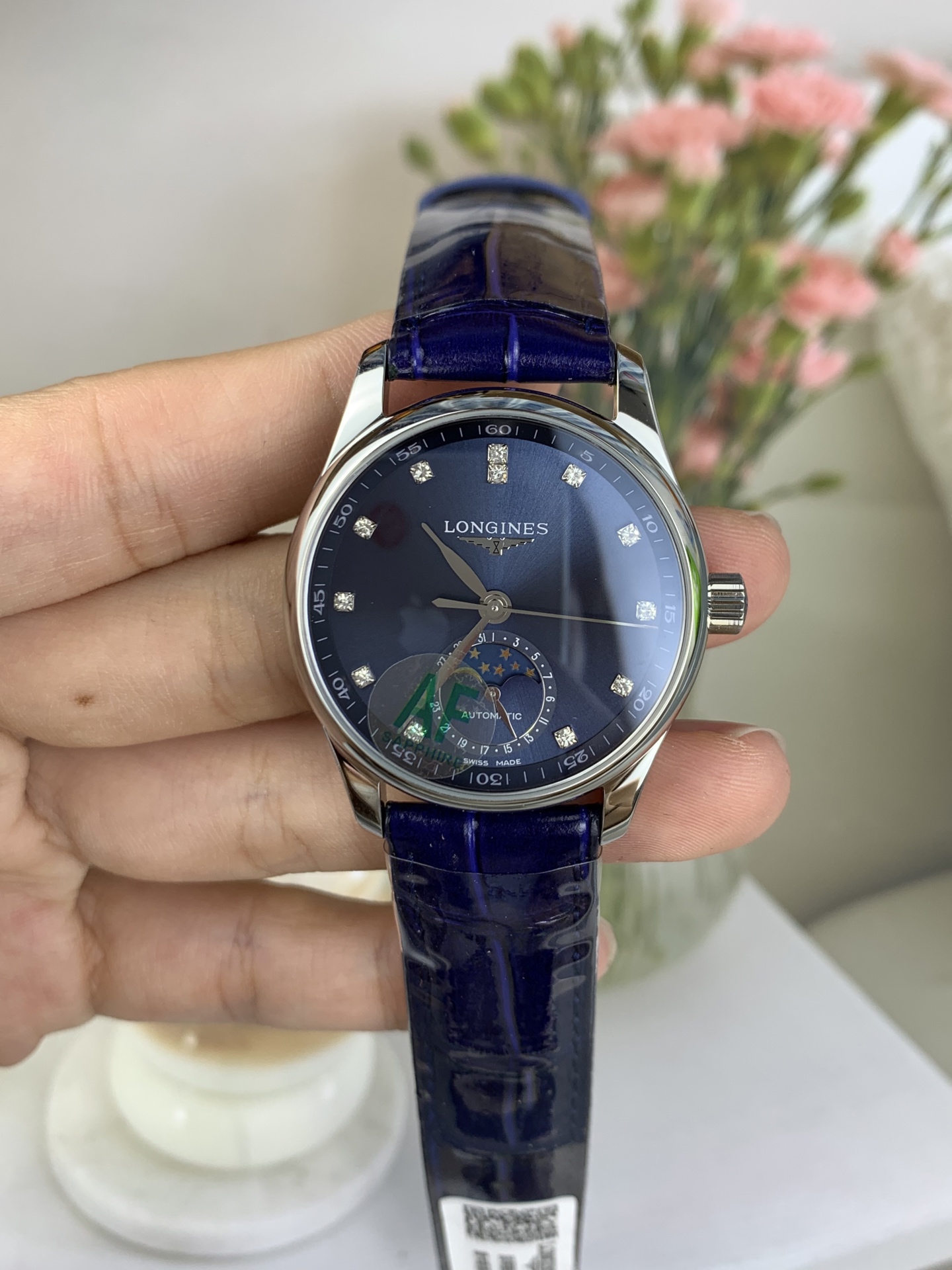 NO:553097,af four-hand moon phase blue diamond,19860909af 四针月相 蓝钻,,Watch