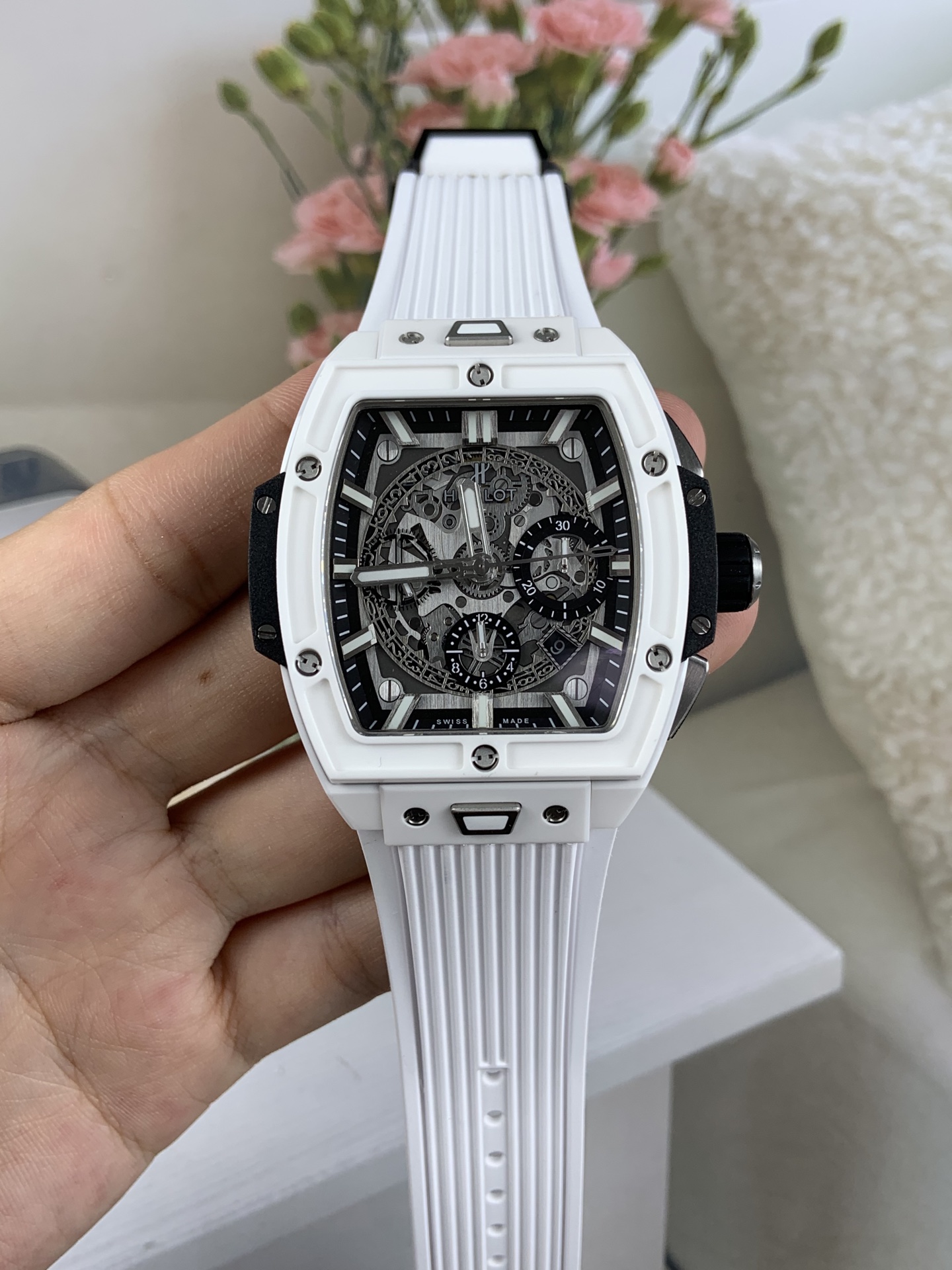 NO:553349,ms hublot soul explosion chronograph white ceramic,19860909ms 宇舶 灵魂大爆炸计时 白色陶瓷,,Watch
