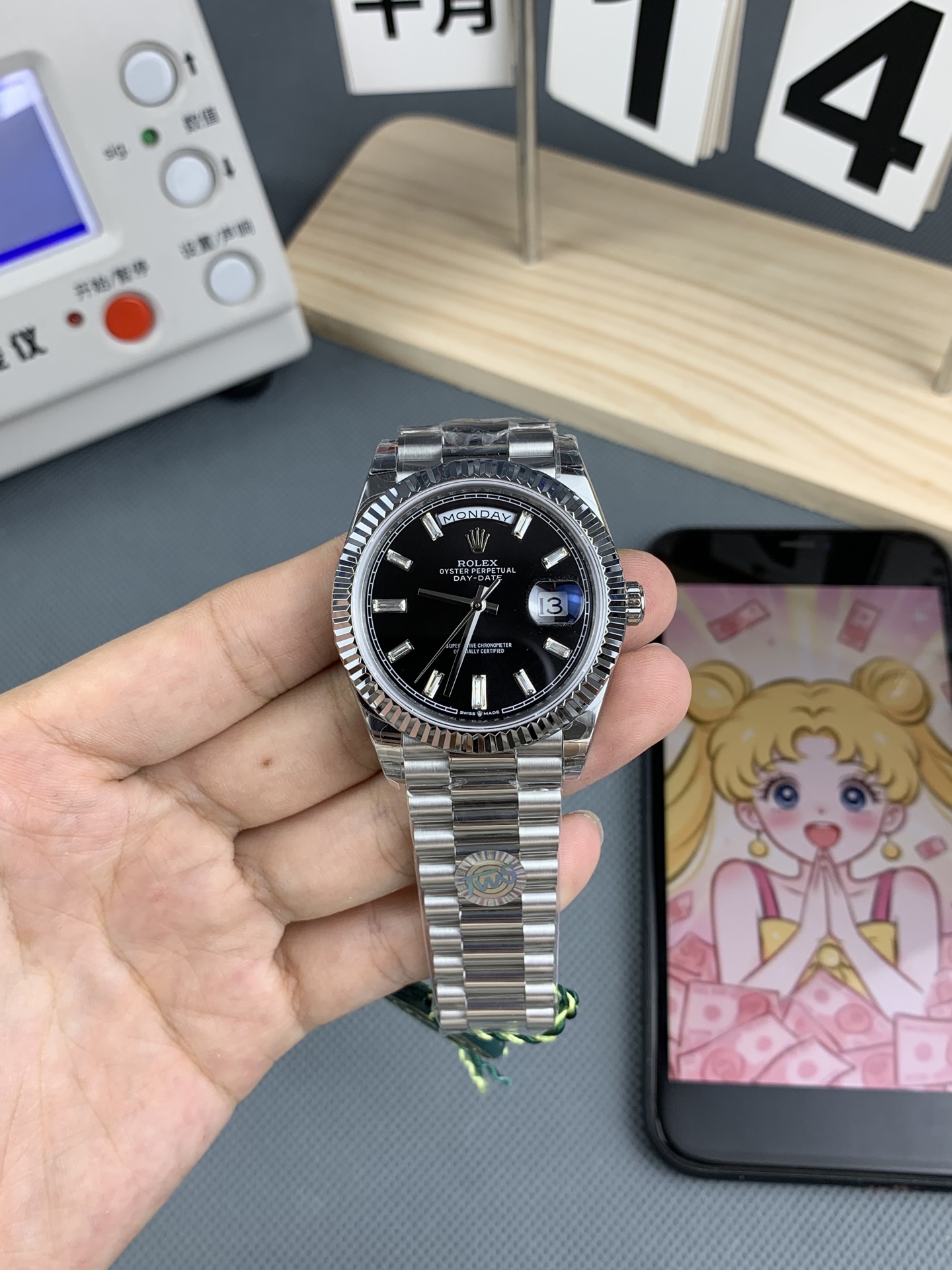 NO:553297,tws black diamond surface white steel dd,19860909tws 黑钻面 白钢 dd,,Watch