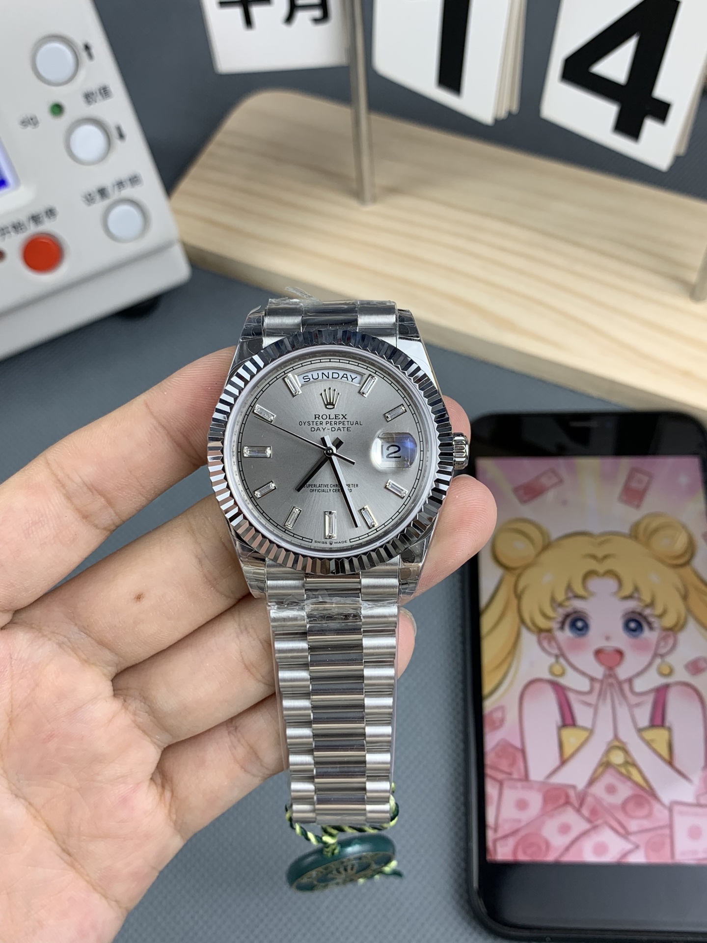 NO:553303,tws gray diamond surface white steel dd,19860909tws 灰钻面 白钢 dd,,Watch