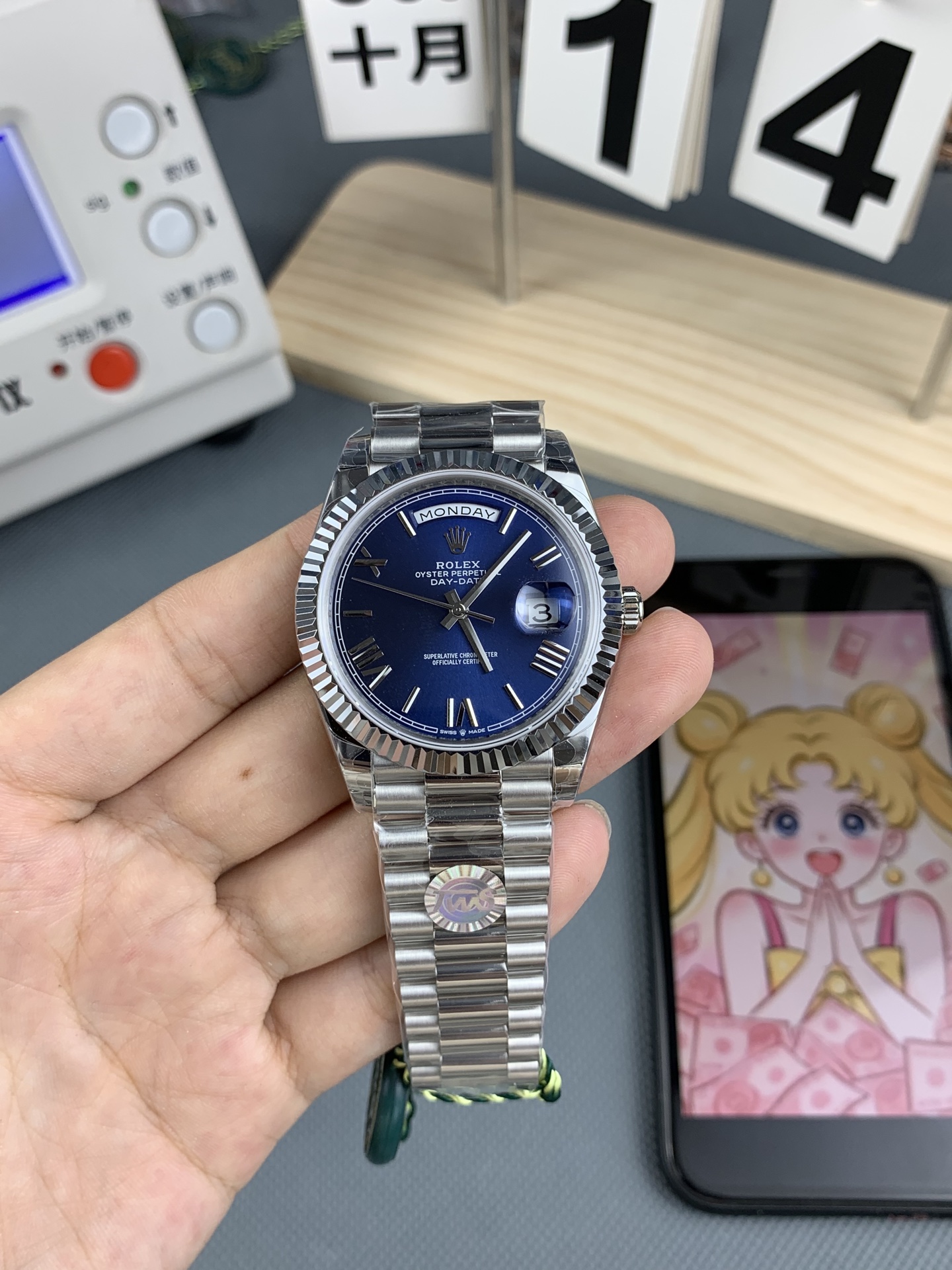 NO:553312,tws blue roman noodles white steel dd,19860909tws 蓝罗马面 白钢 dd,,Watch