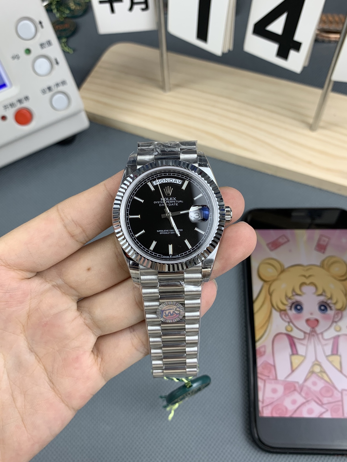 NO:553315,tws black noodles white steel dd,19860909tws 黑条面 白钢 dd,,Watch