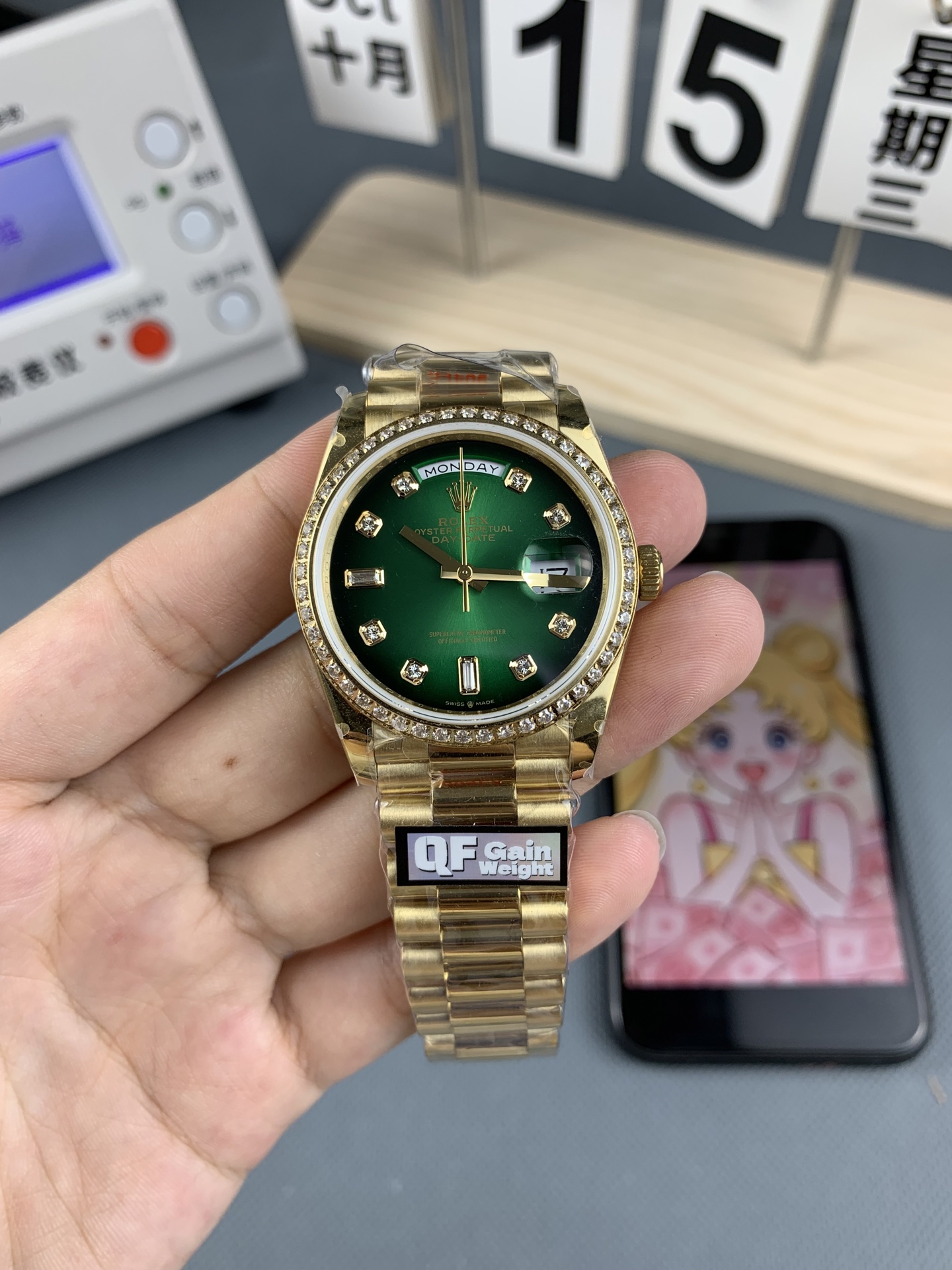 NO:553393,qf smoked green diamond noodles dd,19860909qf 烟熏绿钻面 dd,,Watch