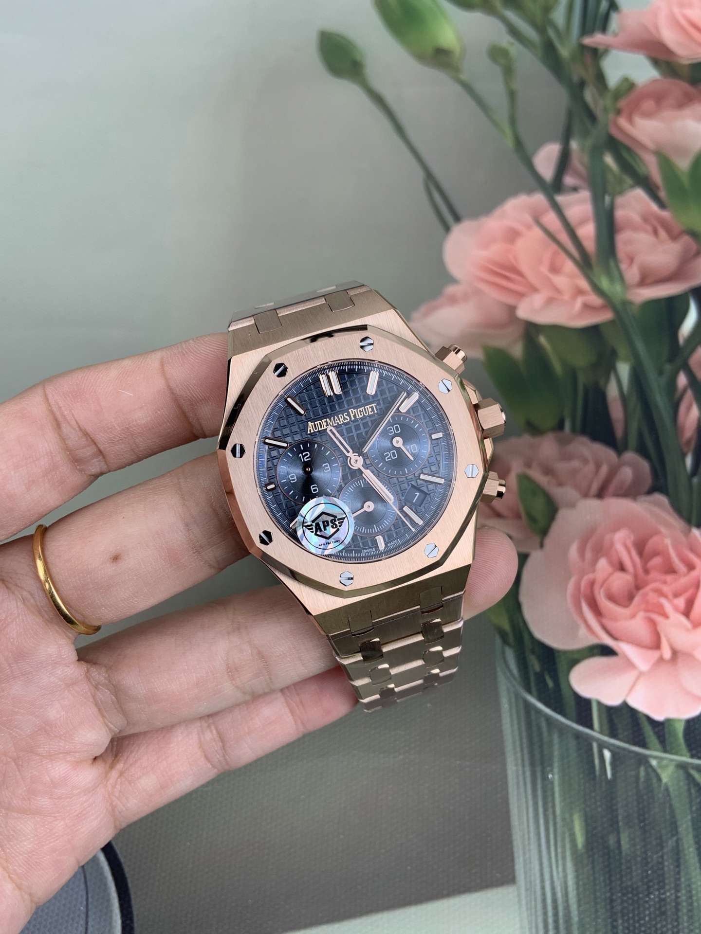 NO:726885,AS new product, Royal Oak 26715/rose gold blue plate/38mm/unisex!  ,19860909AS 新品,皇家橡树26715/玫瑰金蓝盘/38mm/男女通用！,,Watch