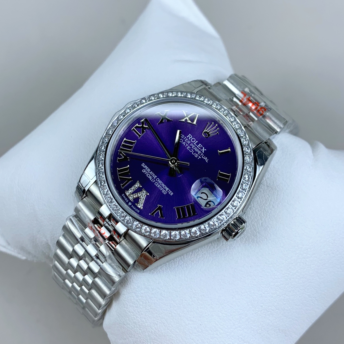 NO:726985,GS log 31mm/purple Roman diamond ring/2236 machine,19860909GS 日志31mm/紫罗马钻圈/2236机,,Watch