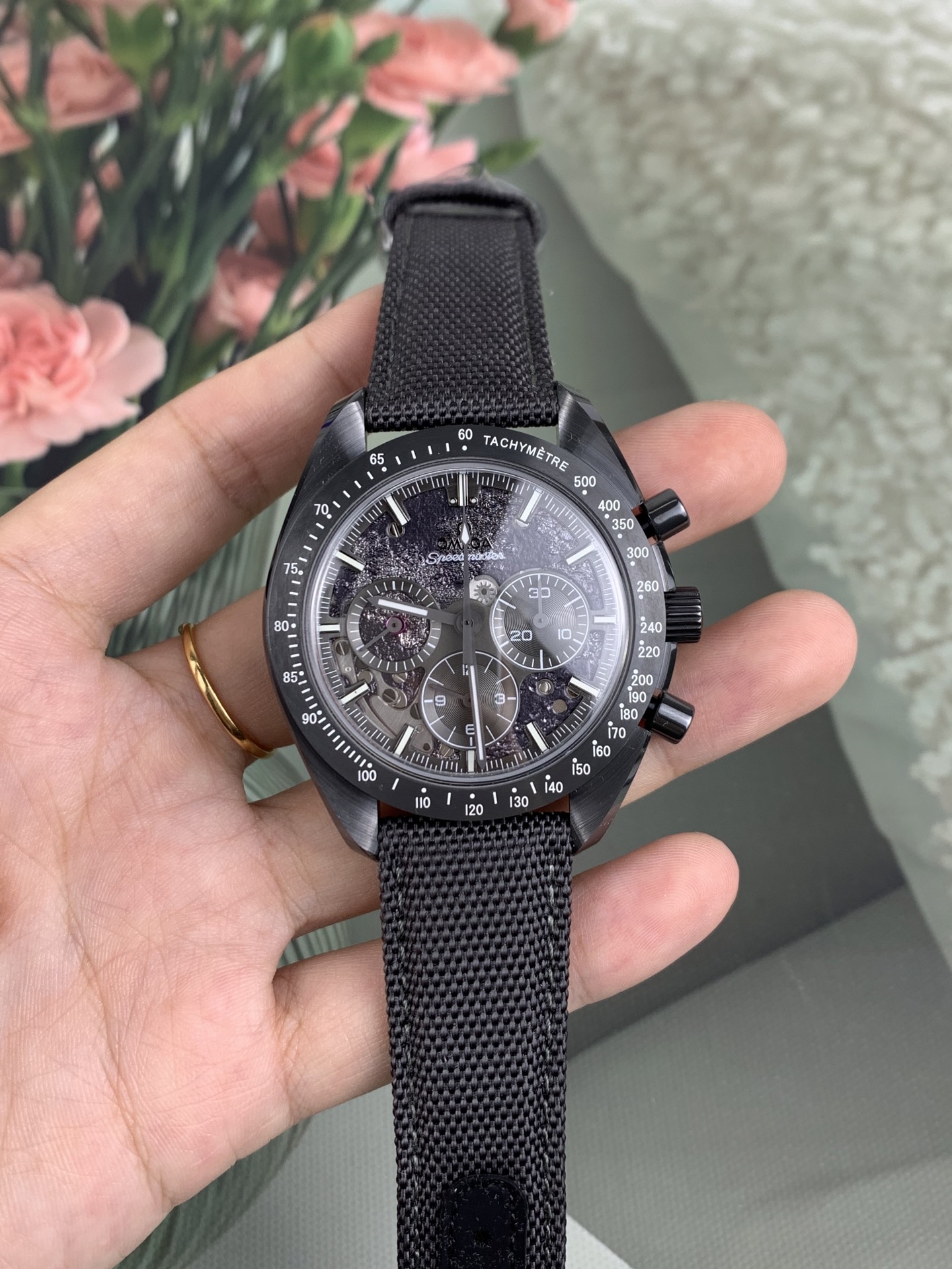 NO:728230,SMF Speedmaster/full ceramic material!  Dark Side of the Moon Series Haoyue Gray/Hollow Gray Plate,19860909SMF 超霸/全陶瓷材质！月之暗面系列浩月之灰/镂空灰盘,,Watch