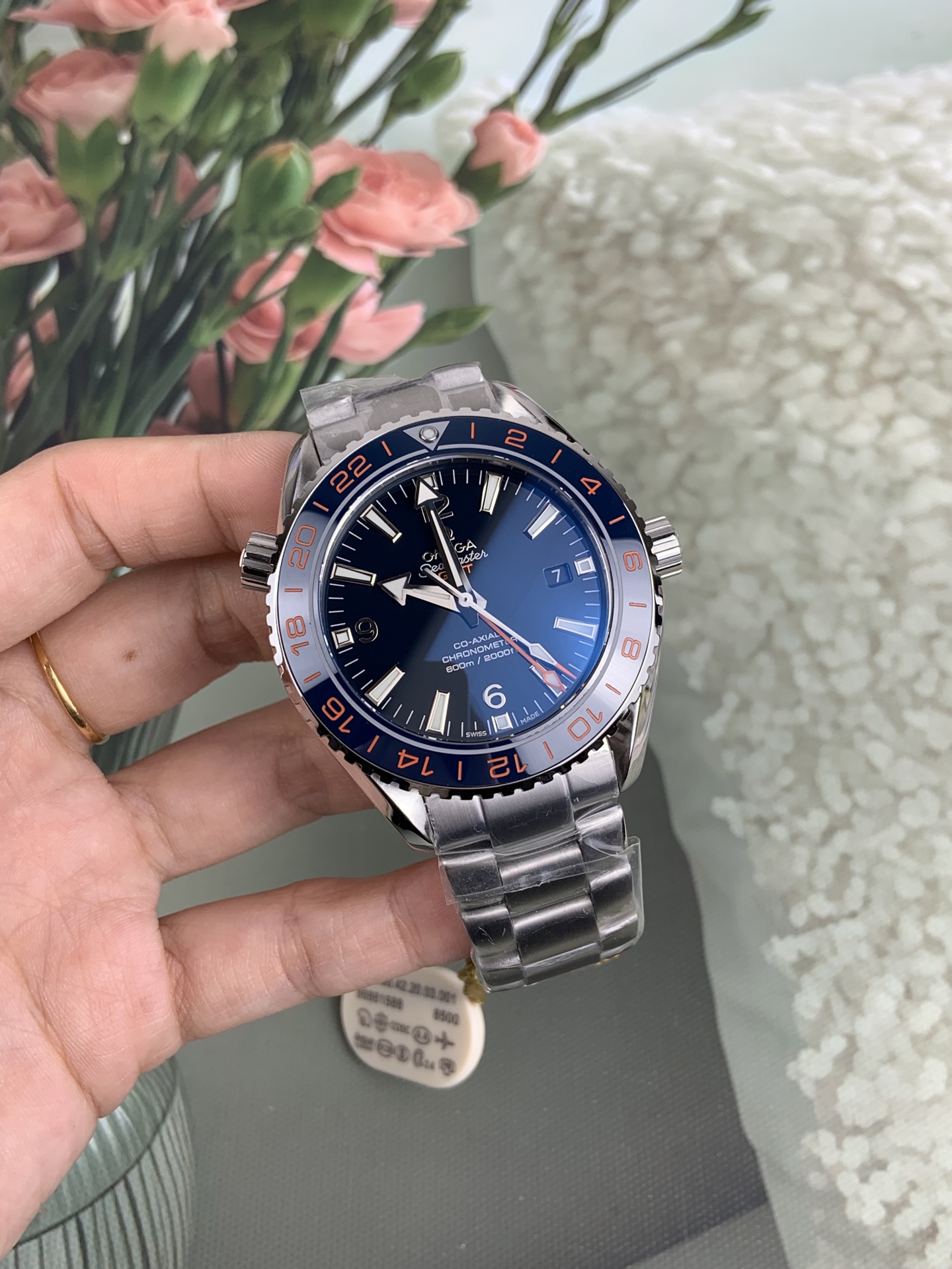 NO:728281,OVS Seamaster Series/GMT Dual Time Zone/Blue Ceramic Ring/Orange GMT Hand,19860909OVS 海马系列/GMT双时区/蓝色陶瓷圈 /橙色GMT指针,,Watch