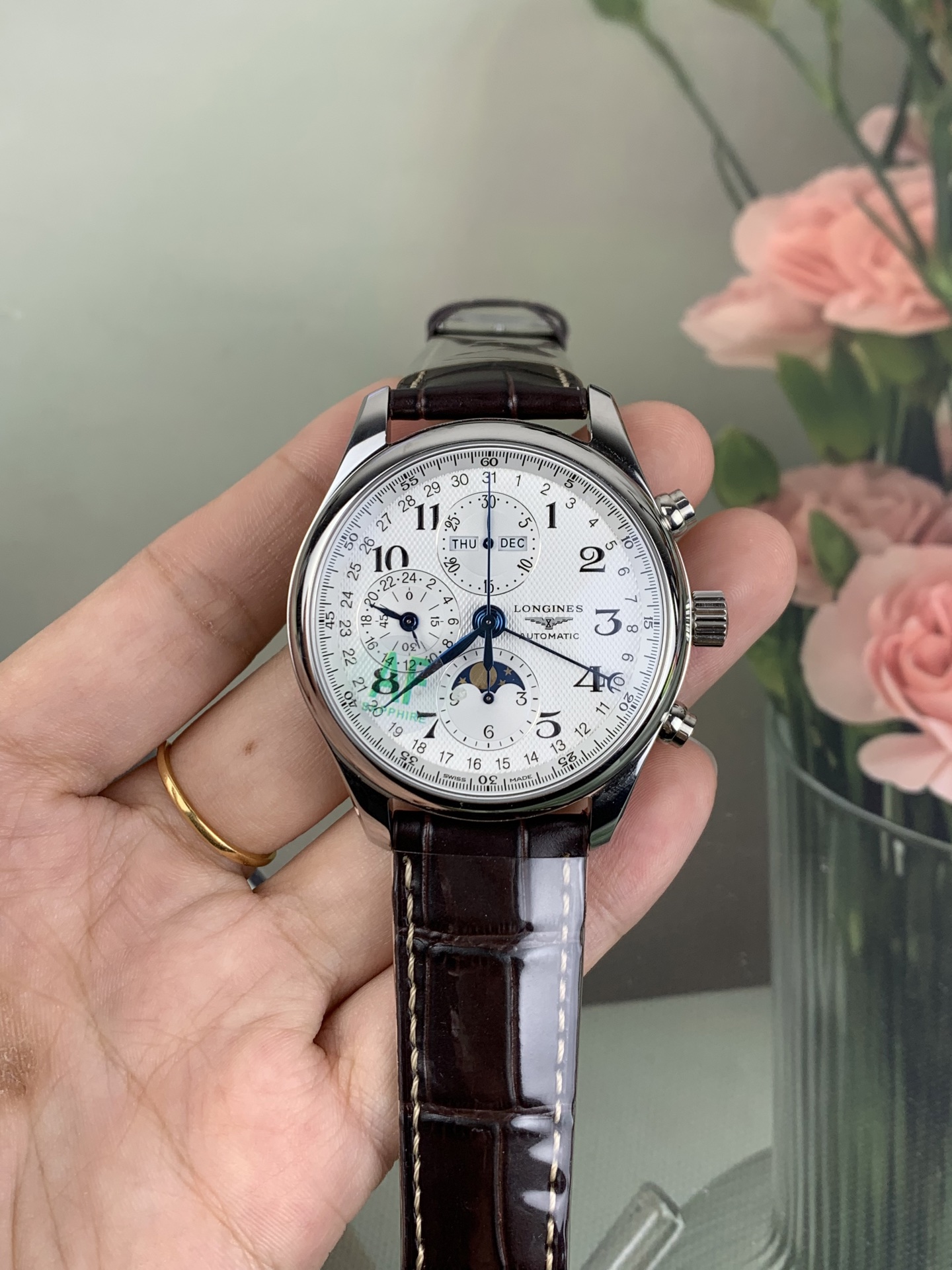 NO:728308,AF eight-hand moon phase belt model,19860909AF 八针月相 皮带款,,Watch